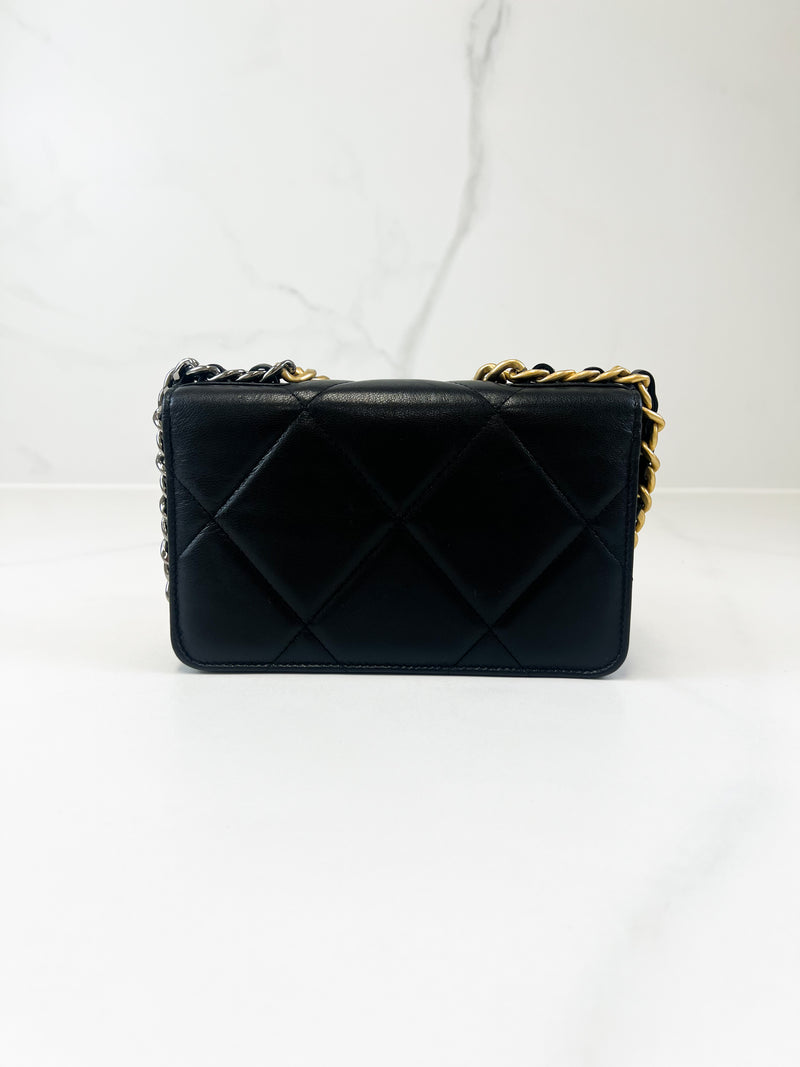 Chanel 19 Black Wallet on Chain WOC in Lambskin Leather