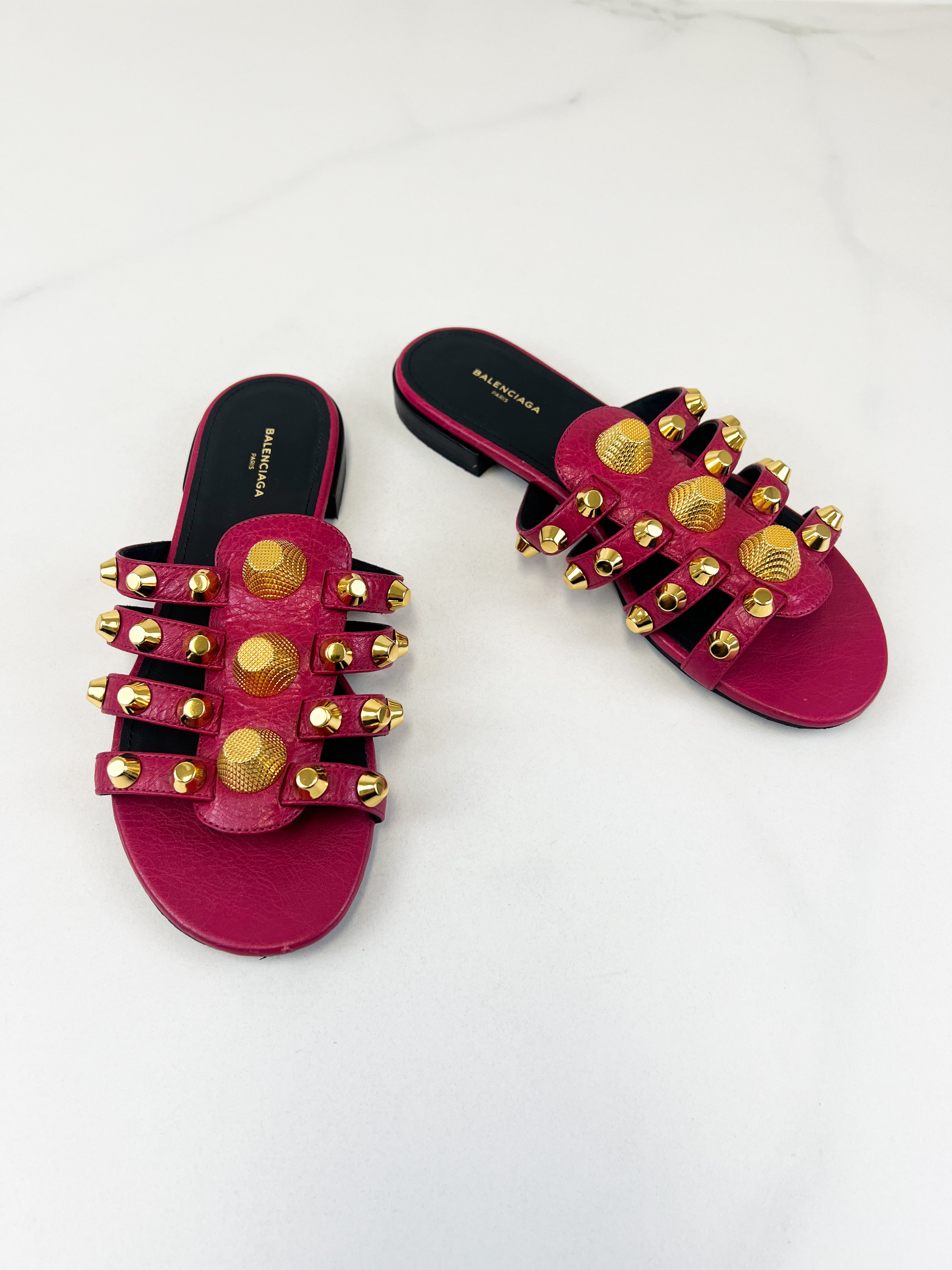 Balenciaga Leather Arena Flat Slides Mules Size 35.5