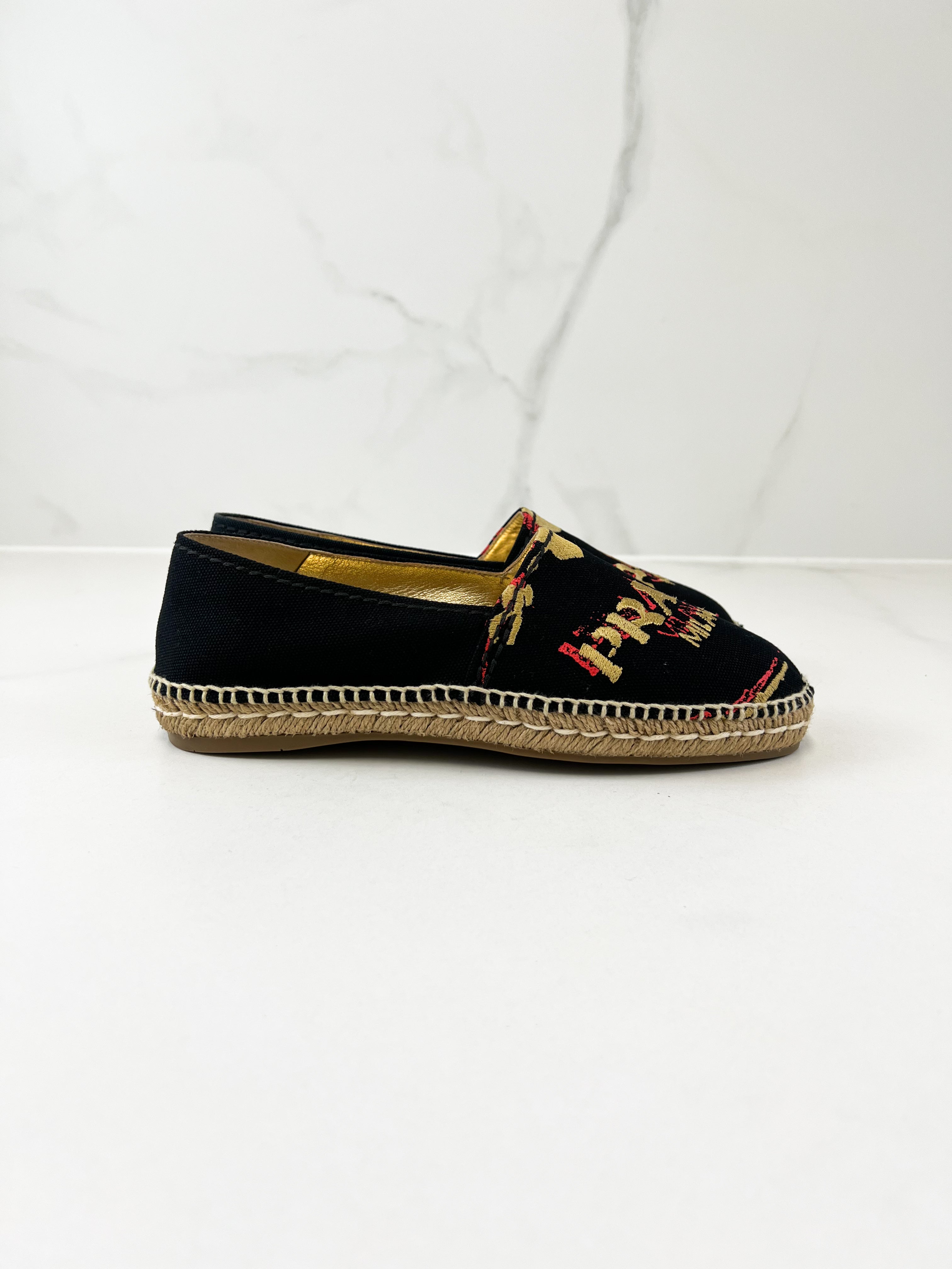 Prada Canvas Printed Logo Espadrilles Size 38