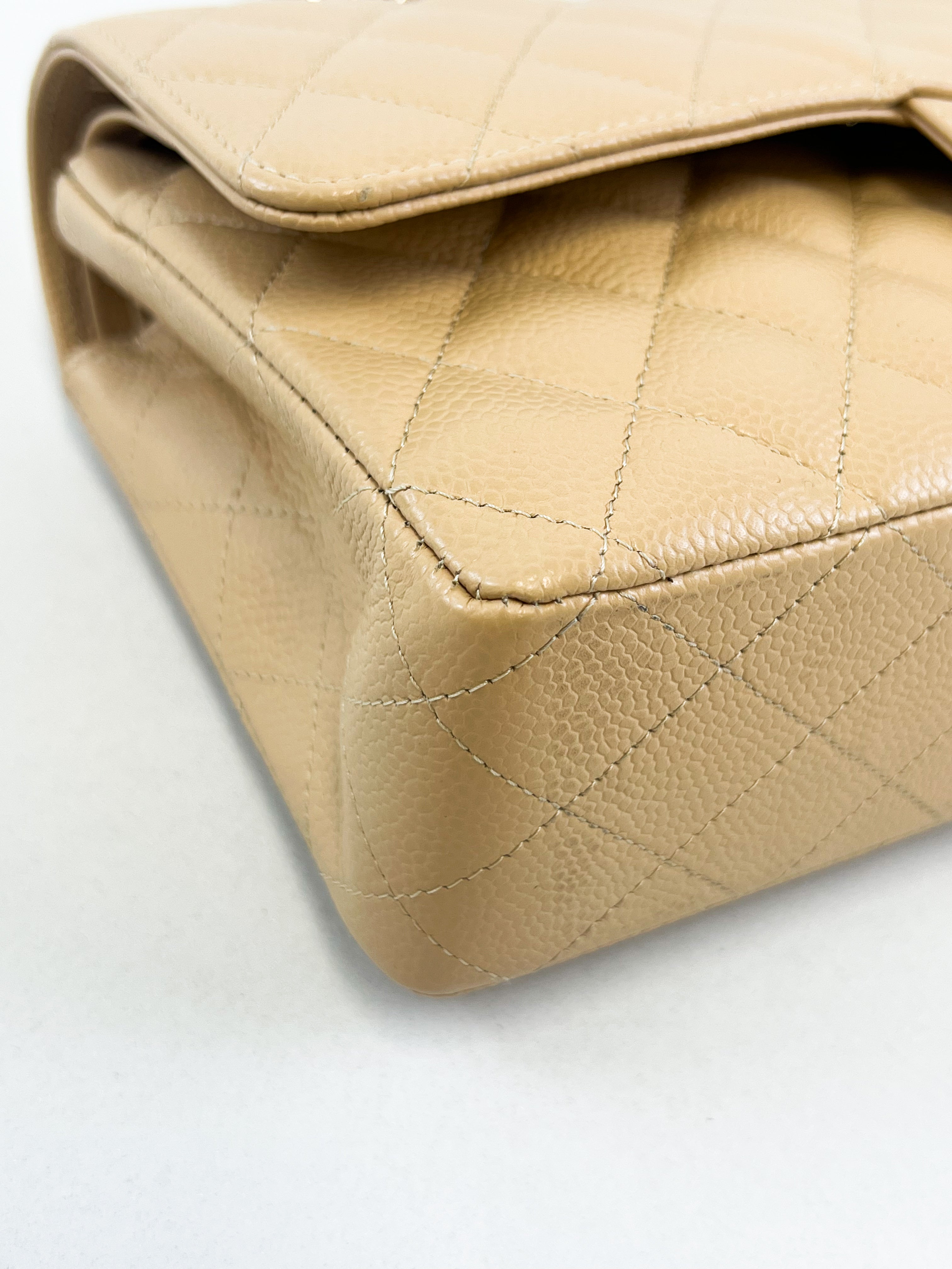 Chanel CC Medium Caviar Beige Classic Double Flap Shoulder Bag