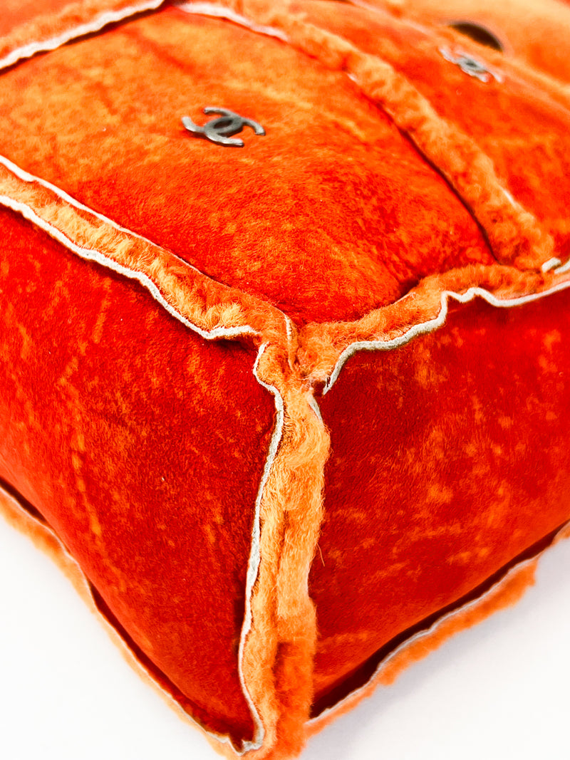 Chanel Vintage Orange Sheepskin Suede Logos Shoulder Bag