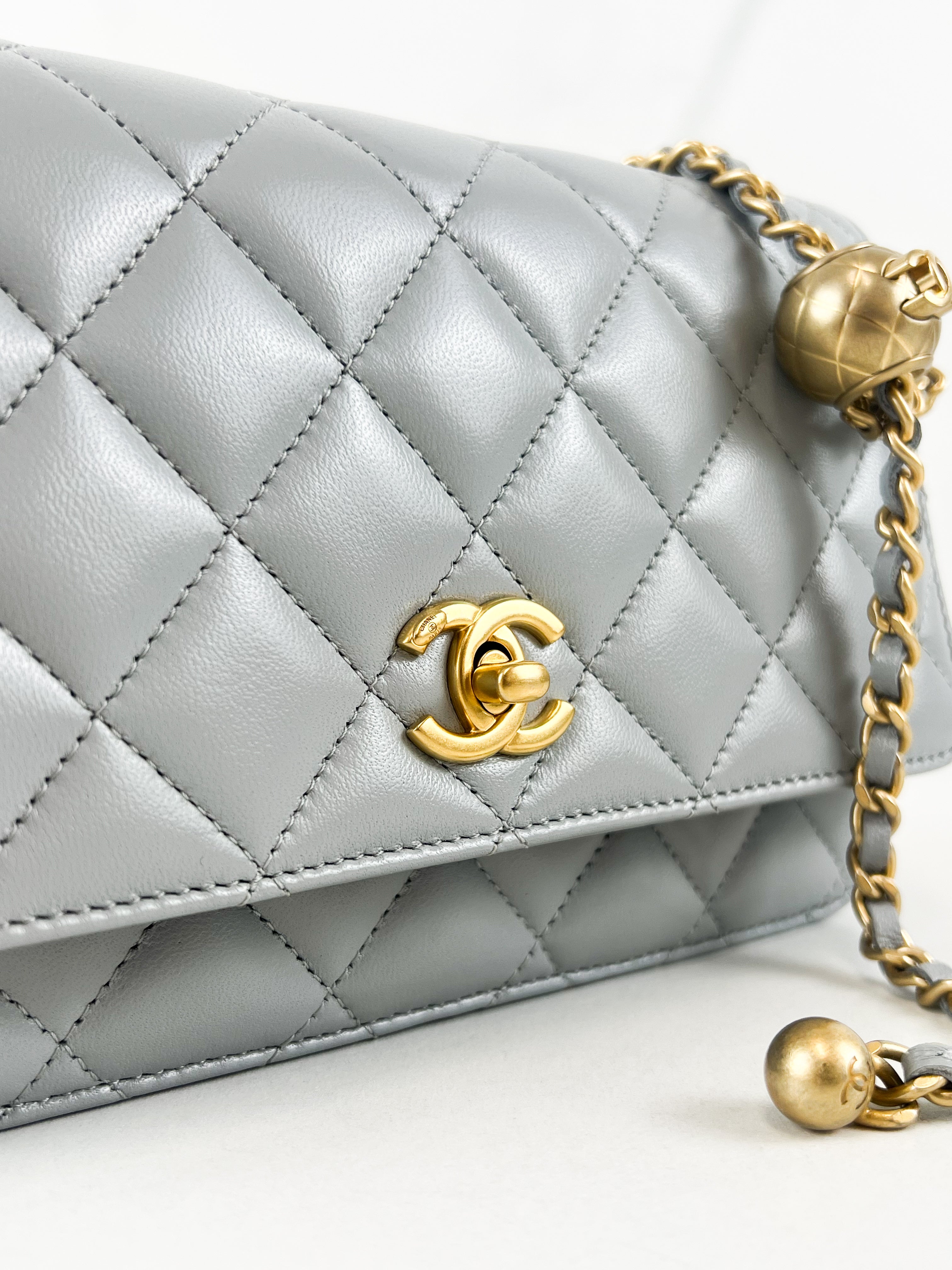 Chanel Grey Lambskin Pearl Crush WOC