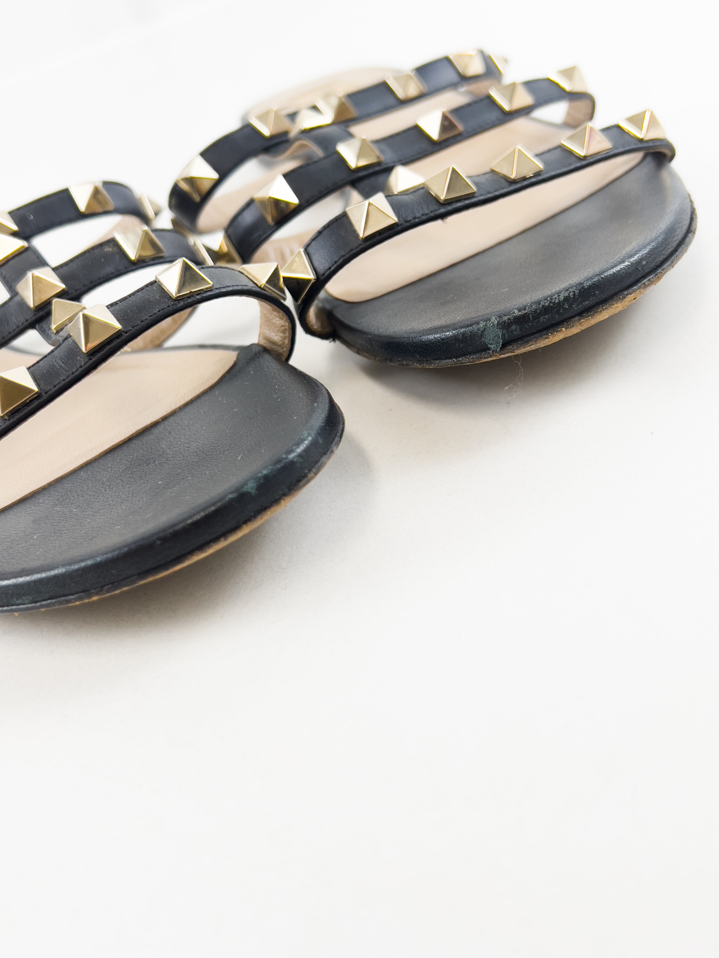 Valentino Garavani Caged Black Rockstud Slides Size 37