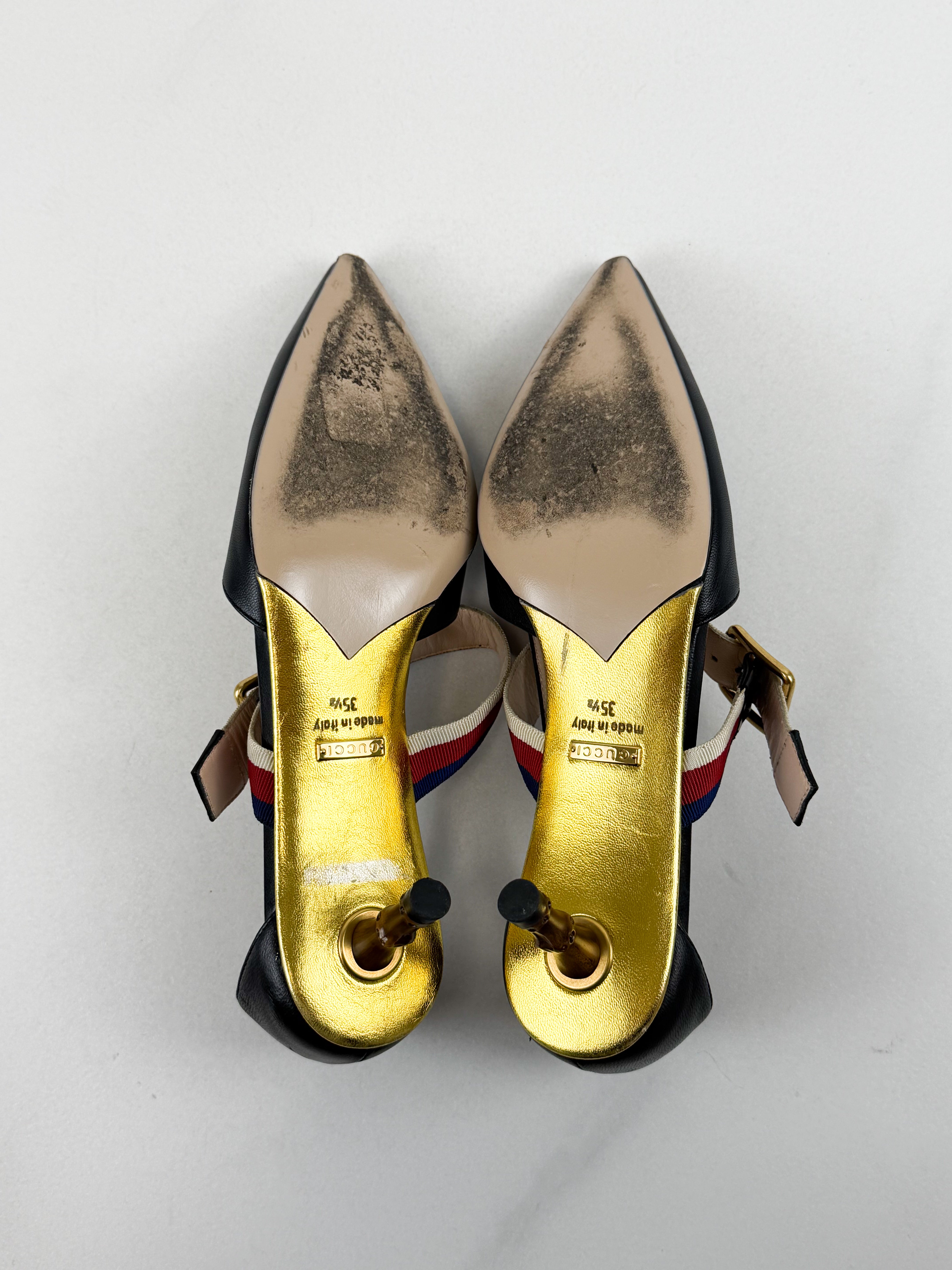 Gucci Unia Pump in Black with Bamboo Kitten Heel Size 35.5