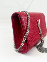 Saint Laurent Red Mini Kate Tassel Croc