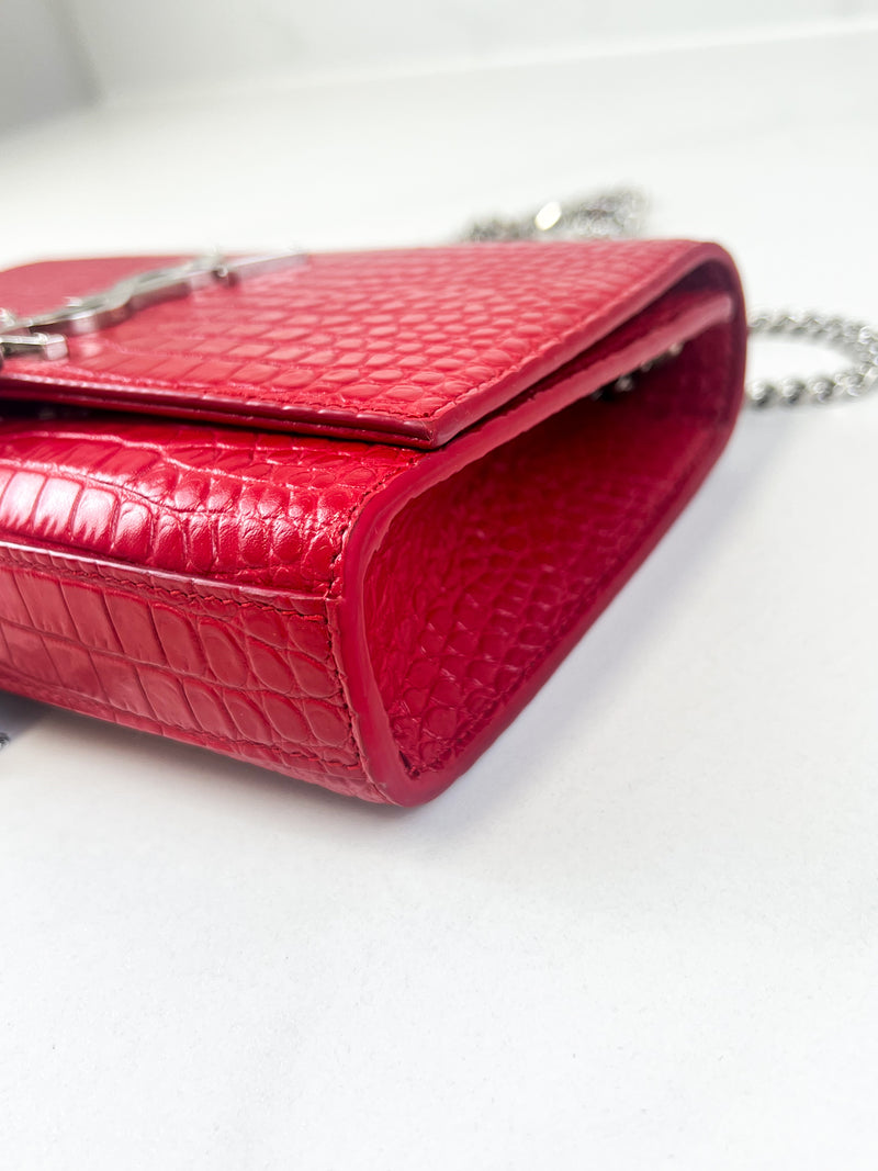 Saint Laurent Red Mini Kate Tassel Croc