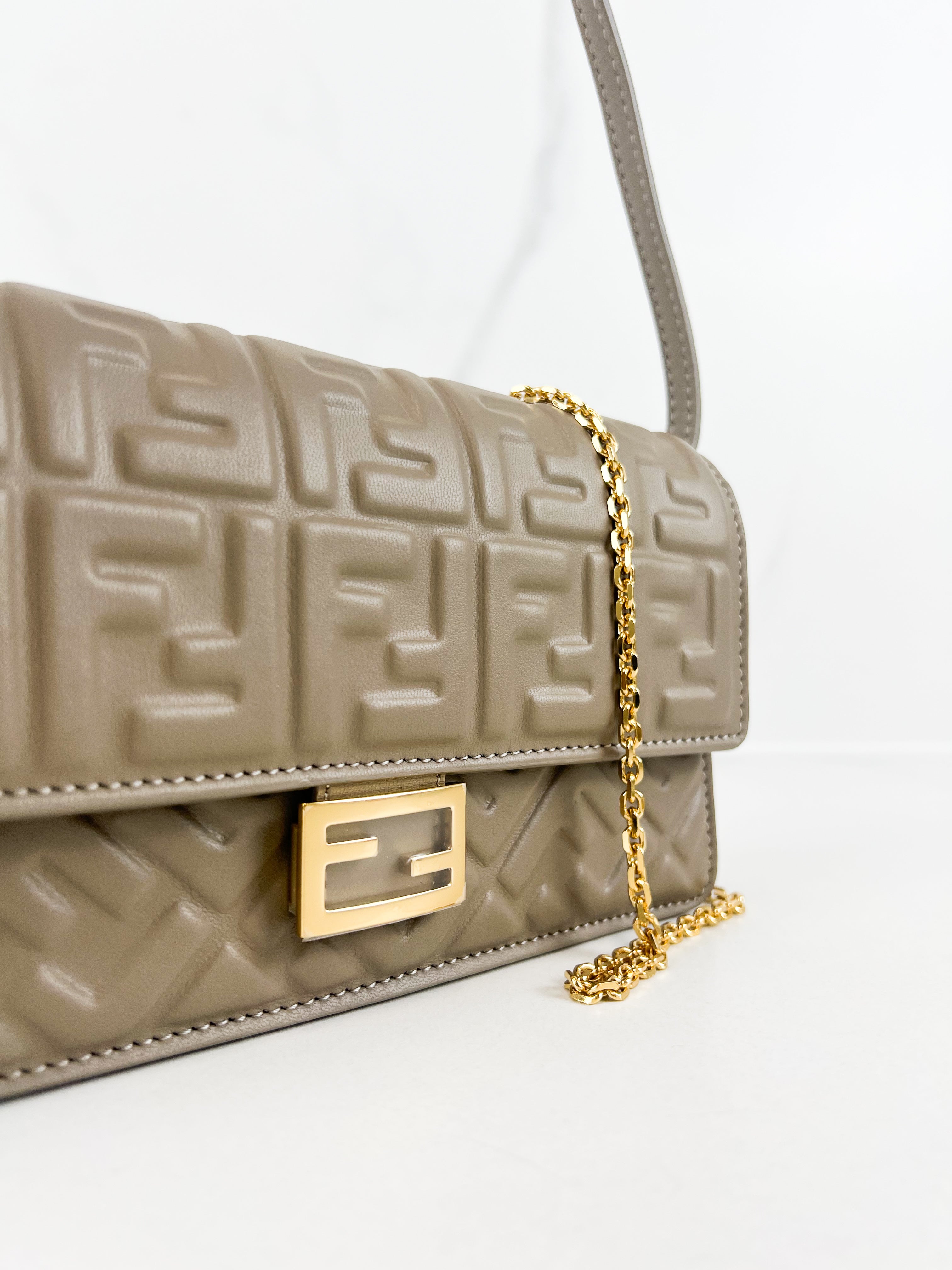 Fendi FF Wallet On Chain Baguette in Dove Grey Nappa Leather