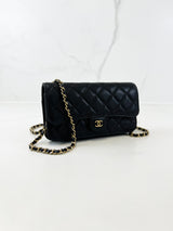 Chanel CC Caviar Black Classic Phone Holder WOC