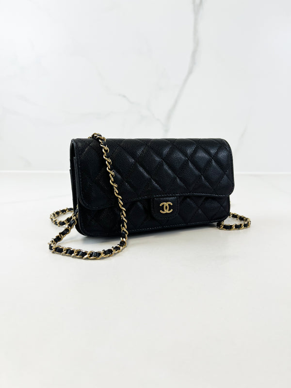 Chanel CC Caviar Black Classic Phone Holder WOC