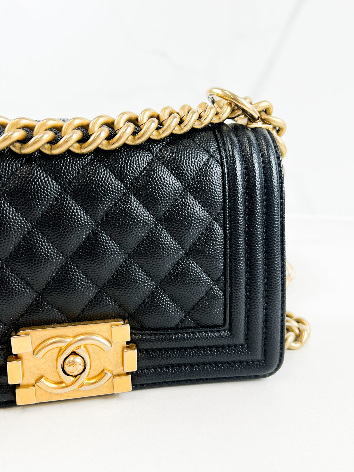 Chanel Small Quilted Caviar Boy Bag with Gold Hardware