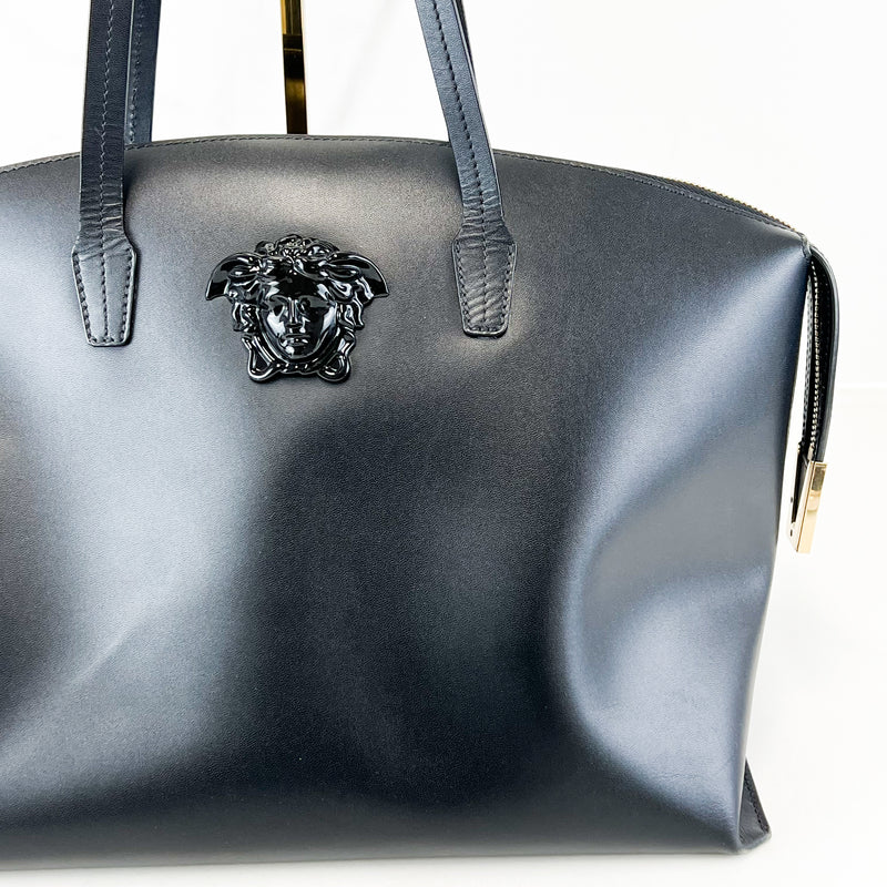 Versace Logo Embossed La Medusa Leather Tote