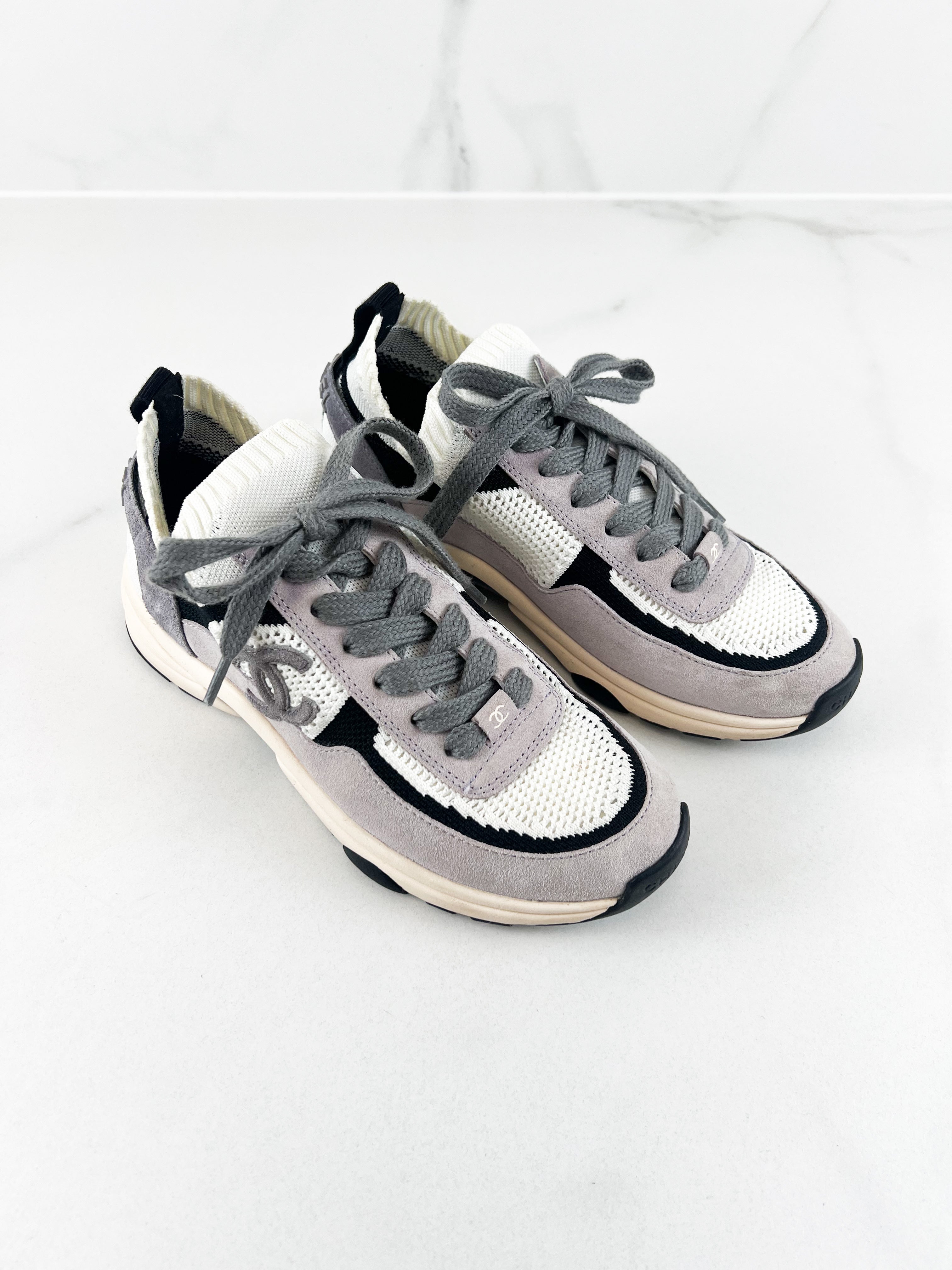 Chanel CC Knit & Suede Sneaker Size 36.5