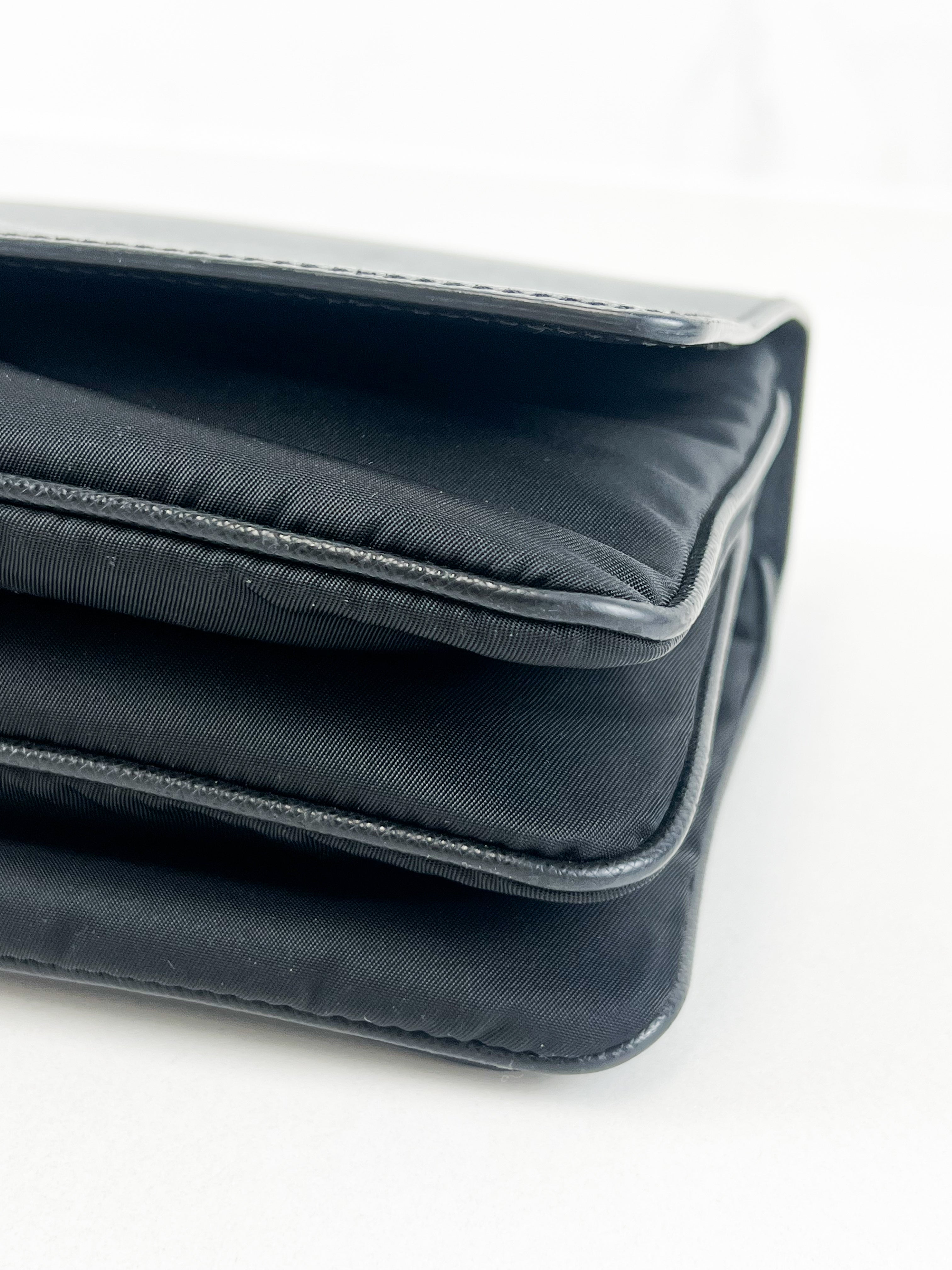 Prada Black Saffiano Leather/ Nylon Medium Chain Shoulder Bag