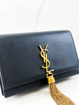 Saint Laurent Black Calfskin Monogram Kate Tassel Chain Wallet GHW