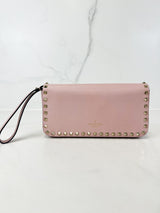 Valentino Garavani Blush Pink Rockstud Leather Clutch