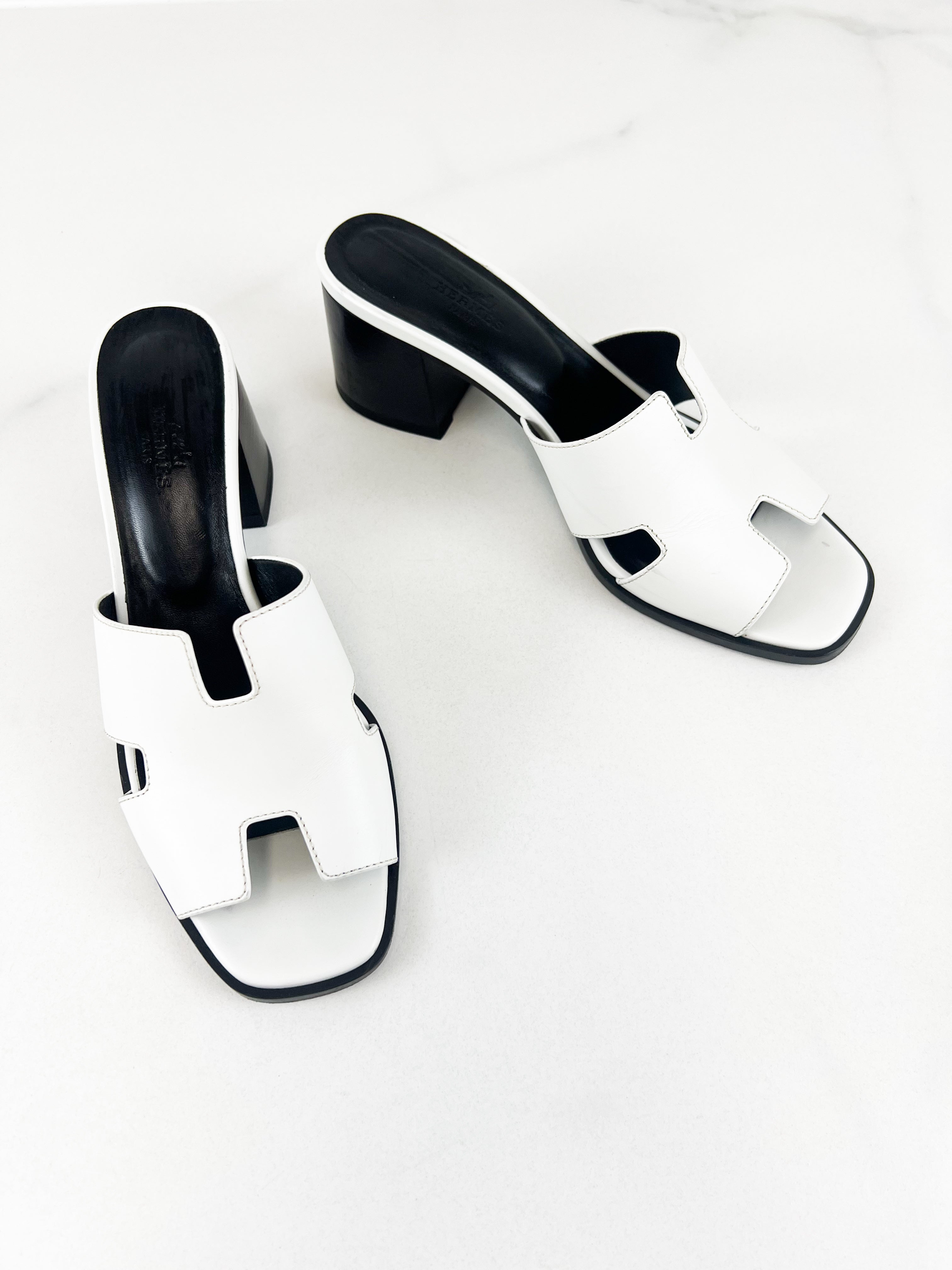 Hermes Helia Heel in White Size 39