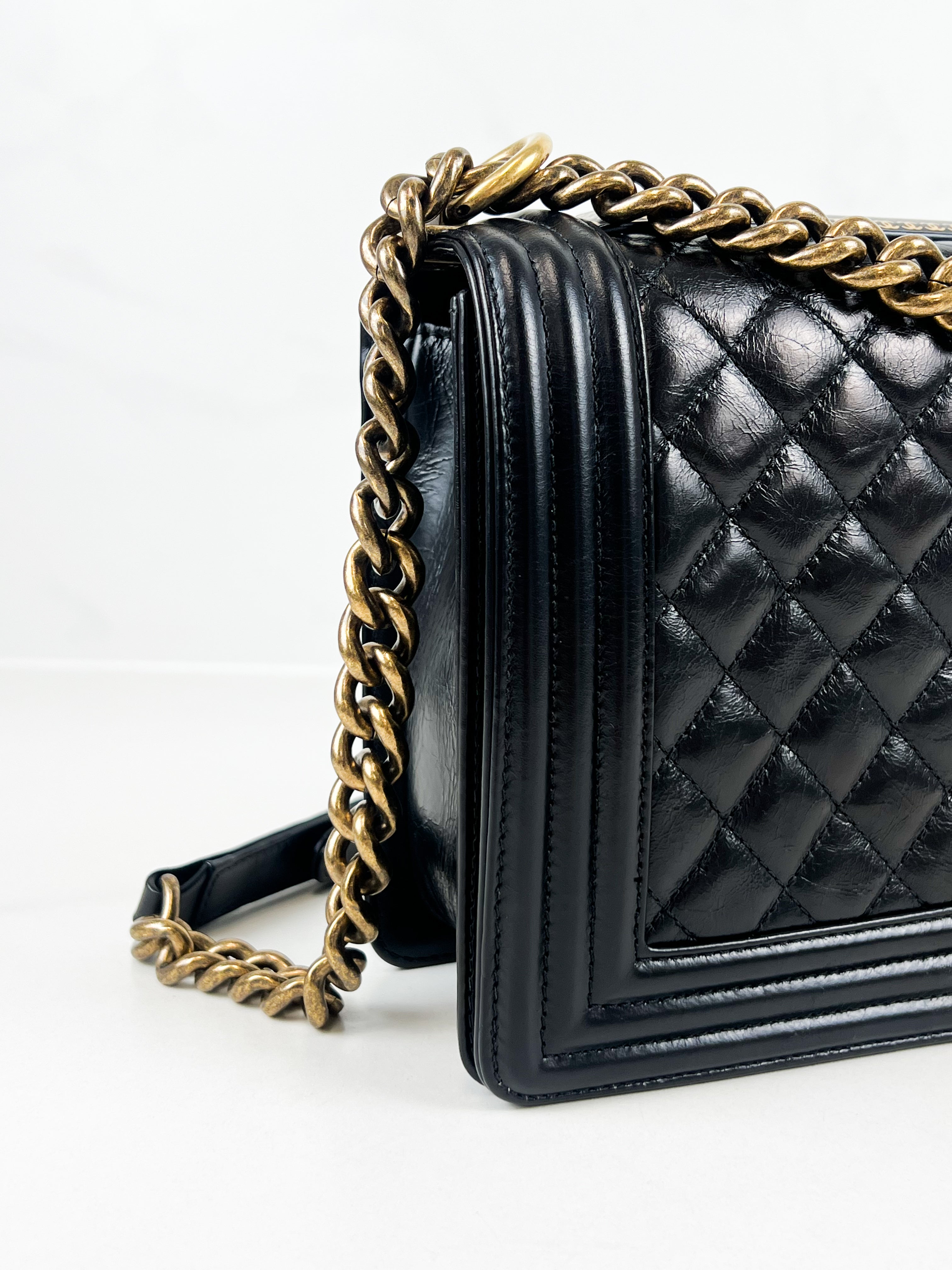 Chanel Limited edition Black New Medium Distressed Calfskin Boy Bag with Antique GHW