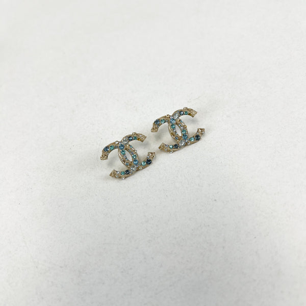 Chanel CC Medium Blue & Silver Stud Earrings
