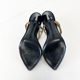 Saint Laurent Talitha Metallic Leather Sandal in Black & Gold Size 36