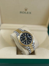 Rolex Datejust 41mm Fluted Bezel Jubilee Bracelet Black Face Stick Dial