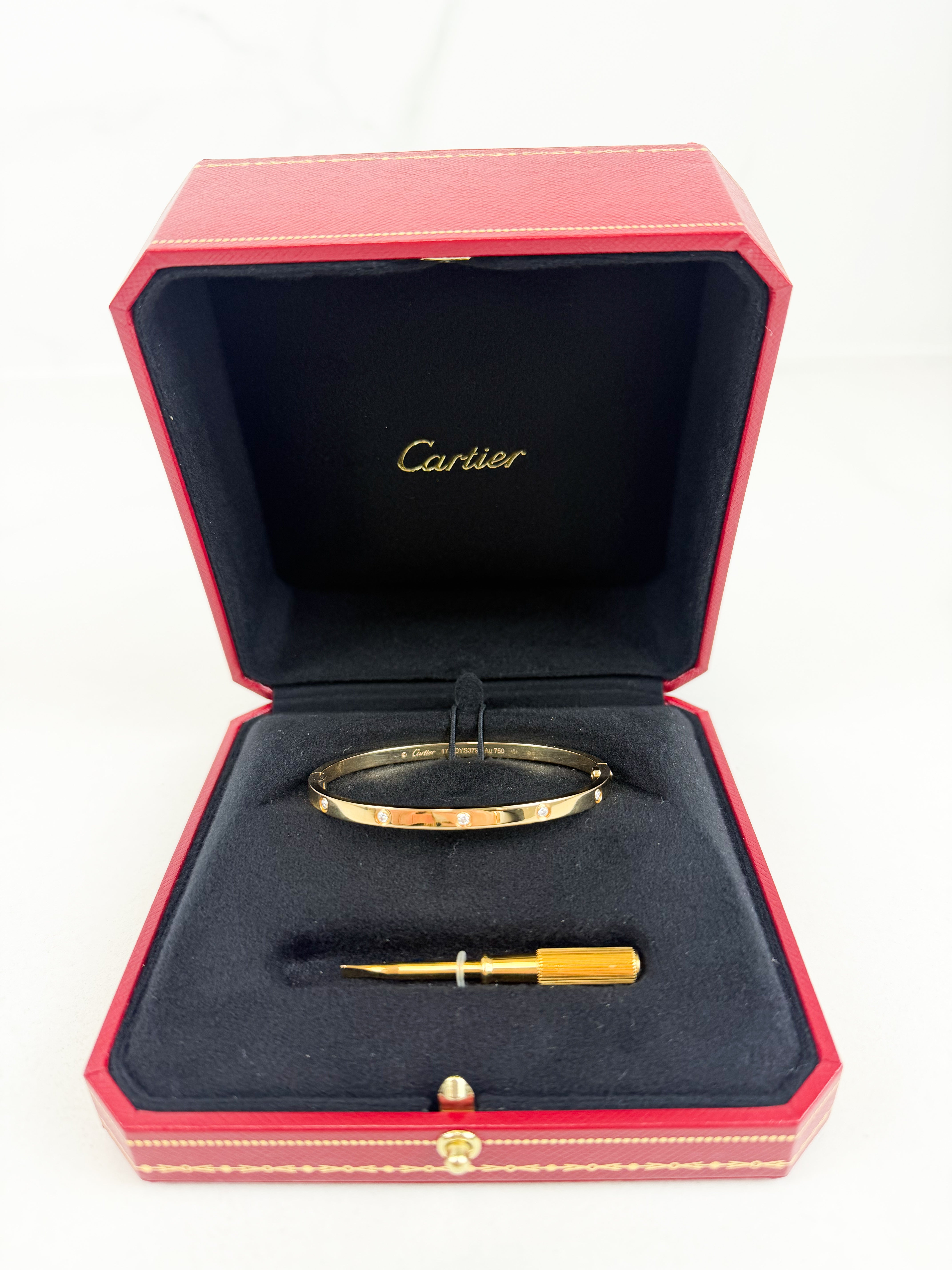 Cartier Small Model Love Bracelet 10 Diamond in Yellow Gold Size 17