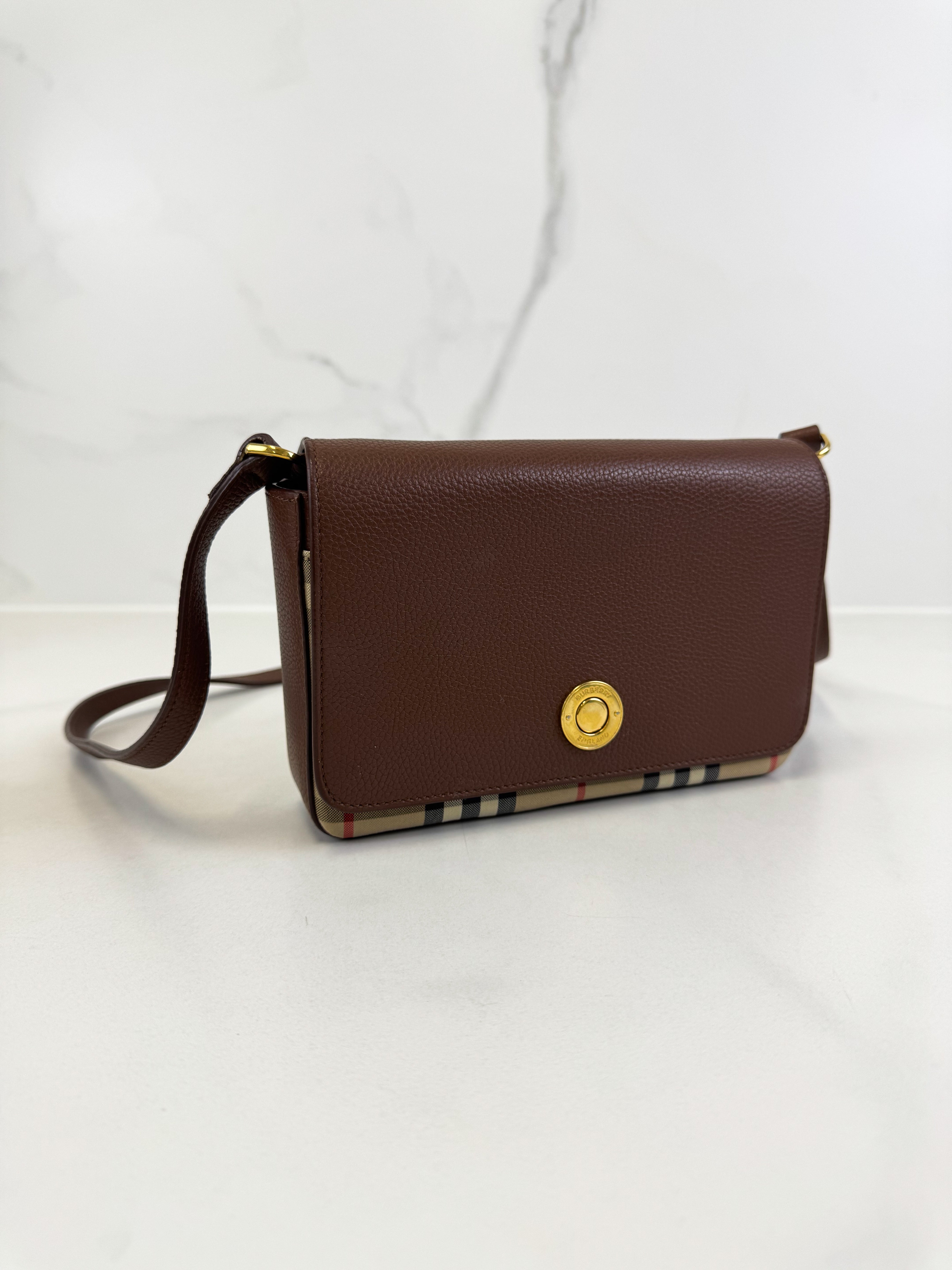Burberry Leather and Vintage Check Note Crossbody Bag