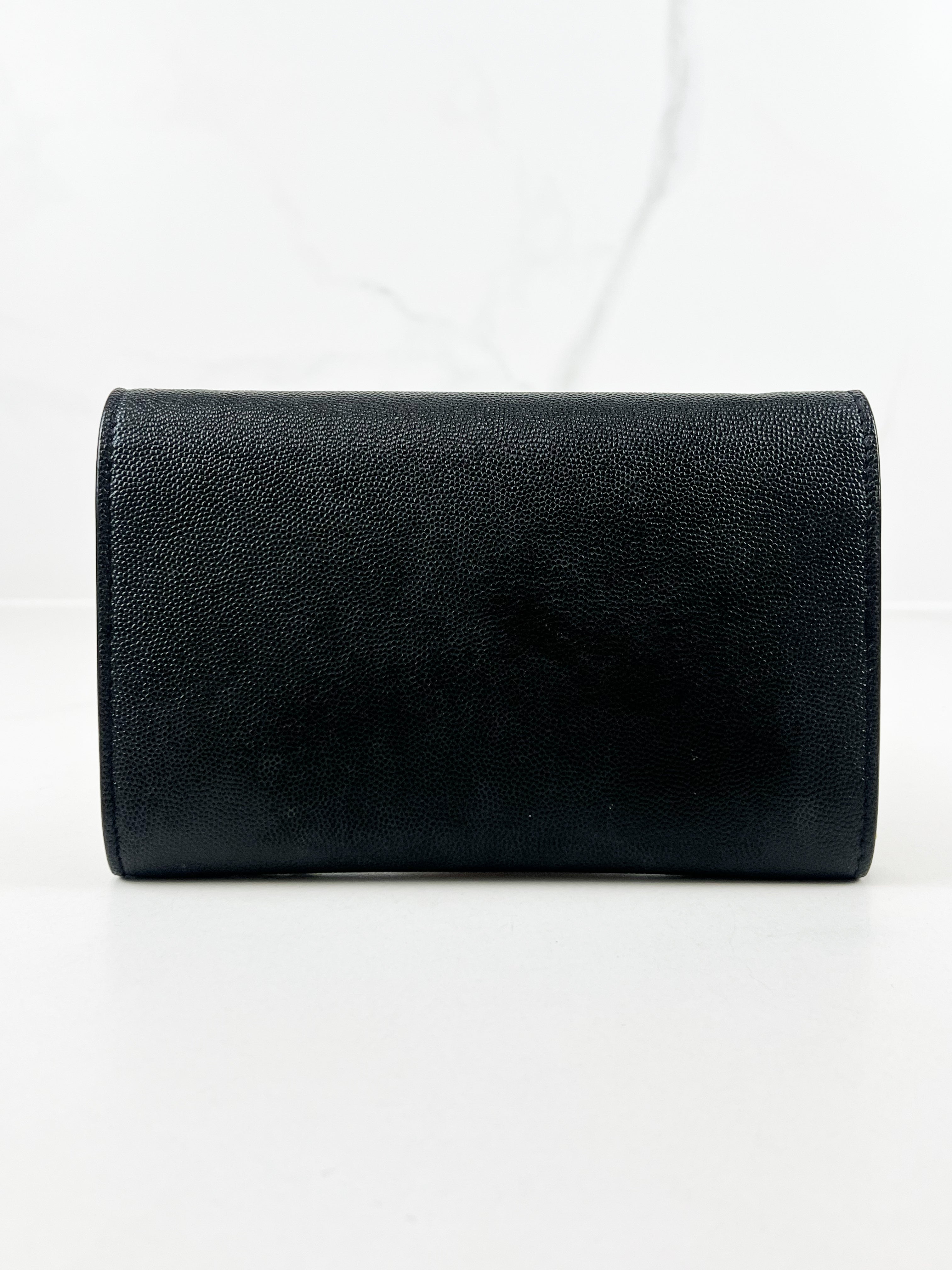 Saint Laurent Black Grained Leather Envelope Wallet on Chain with GHW