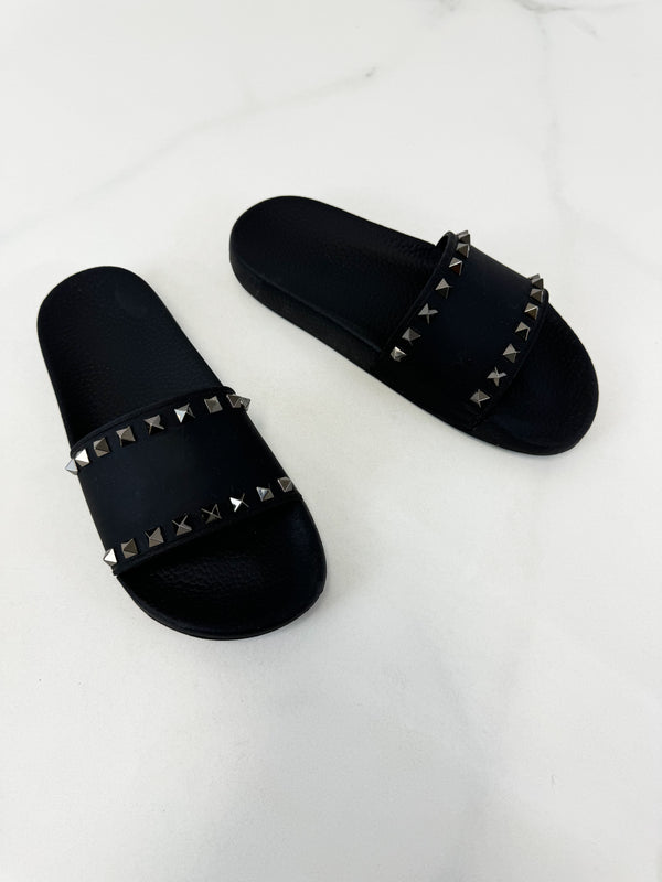 Valentino Black Rockstud Rubber Slides Size 38