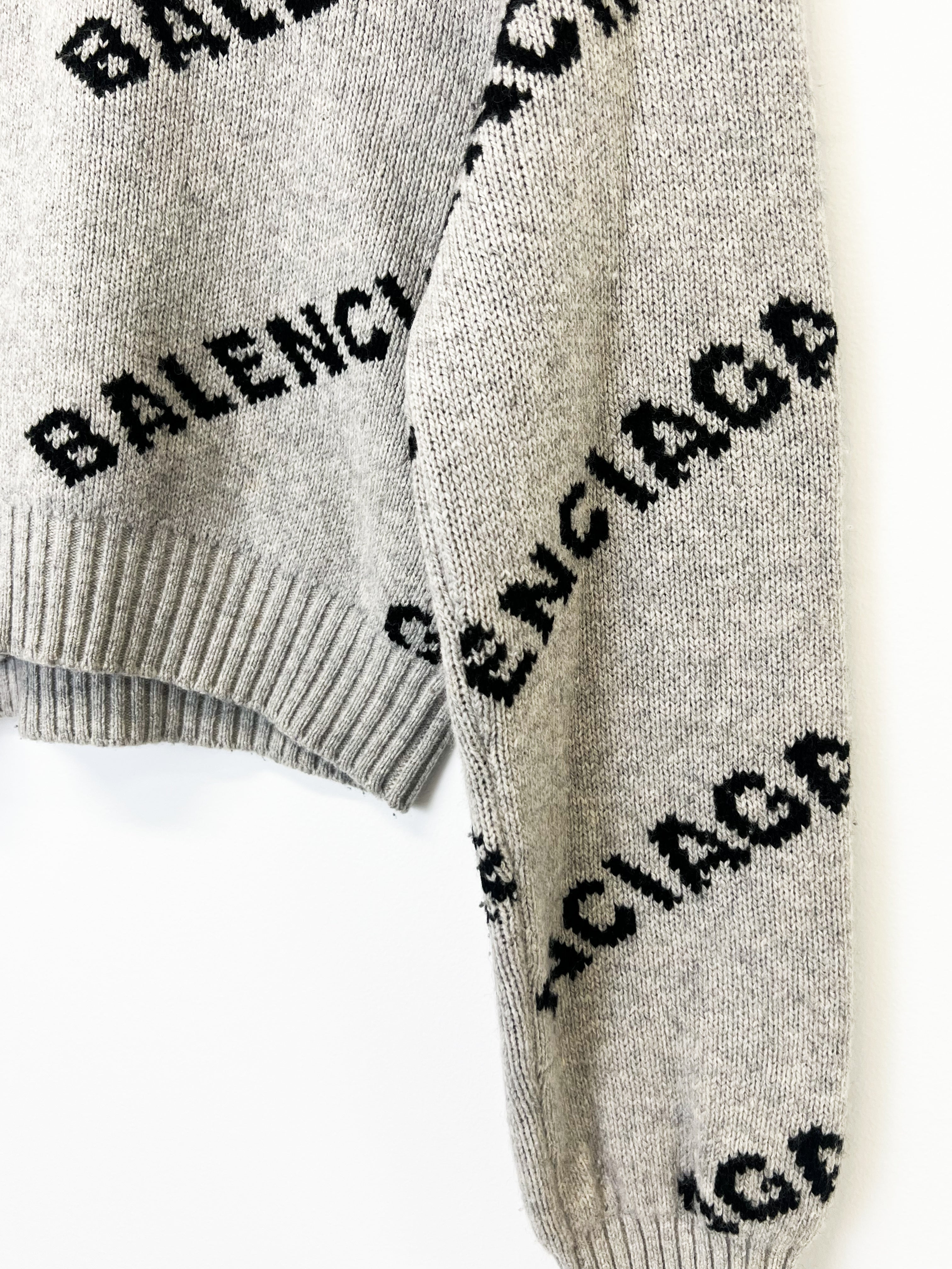 Balenciaga Grey All Over Long Sleeve Jumper Size S