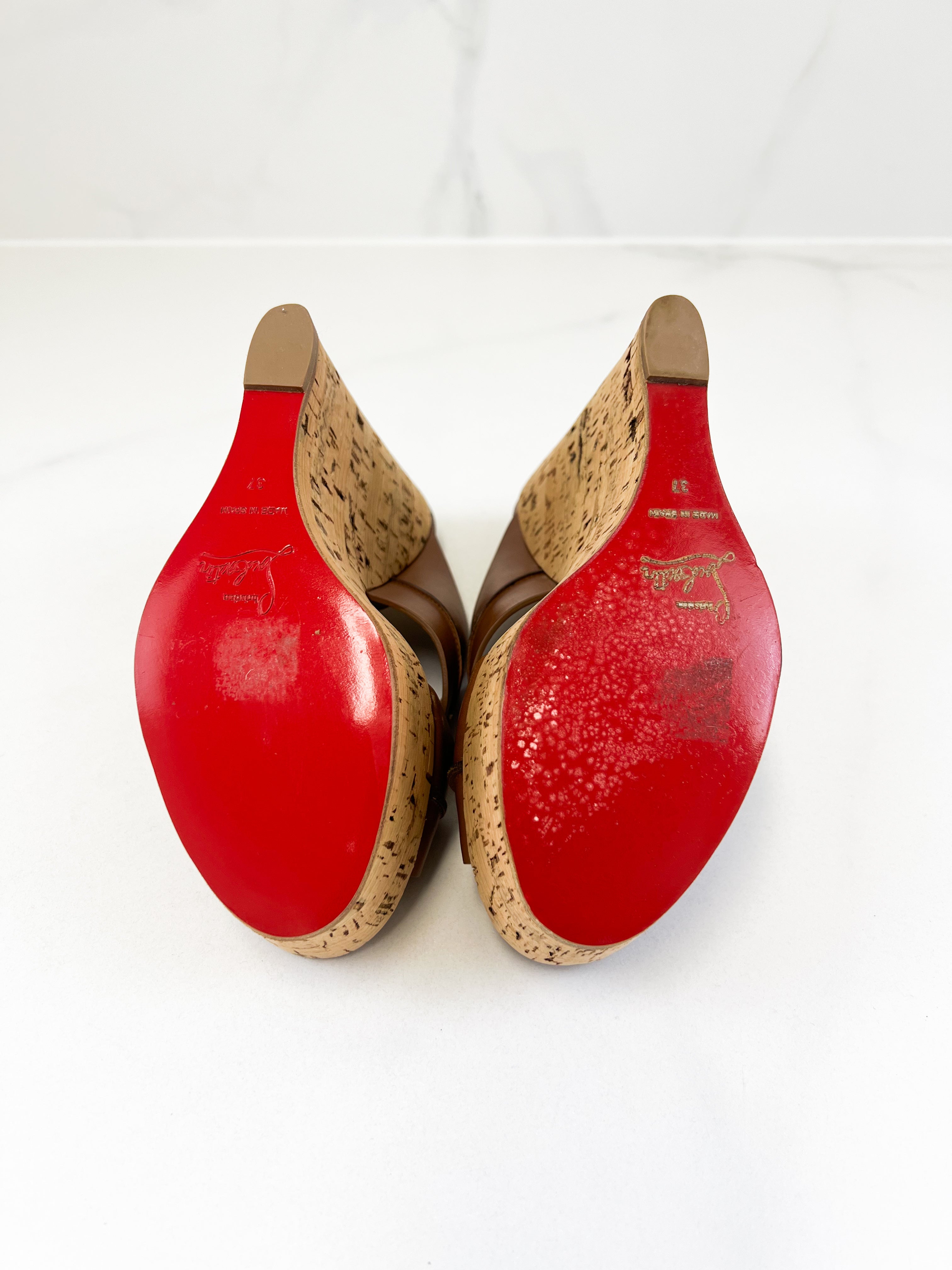 Christian Louboutin Brown Marty Wedge Sandal Size 37