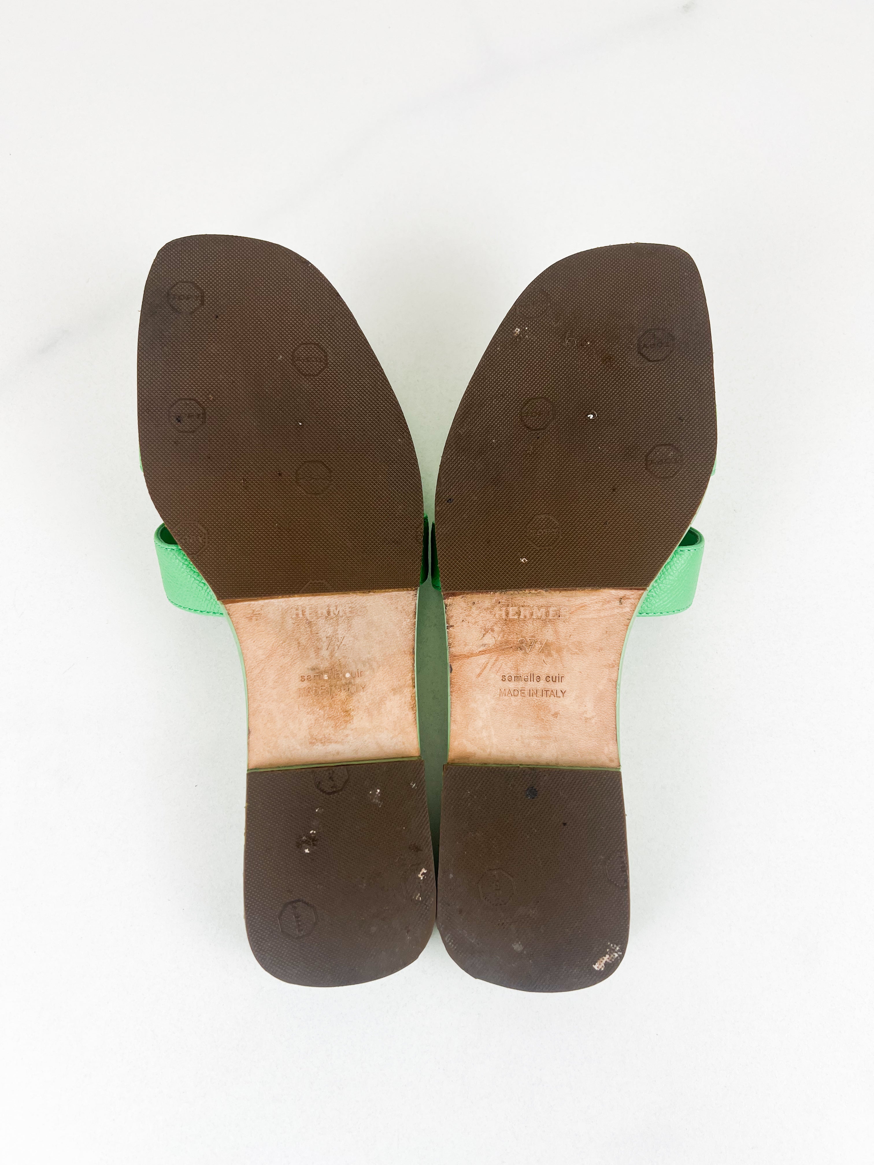 Hermes Oran Sandal in Green Epson Calfskin Size 37.5