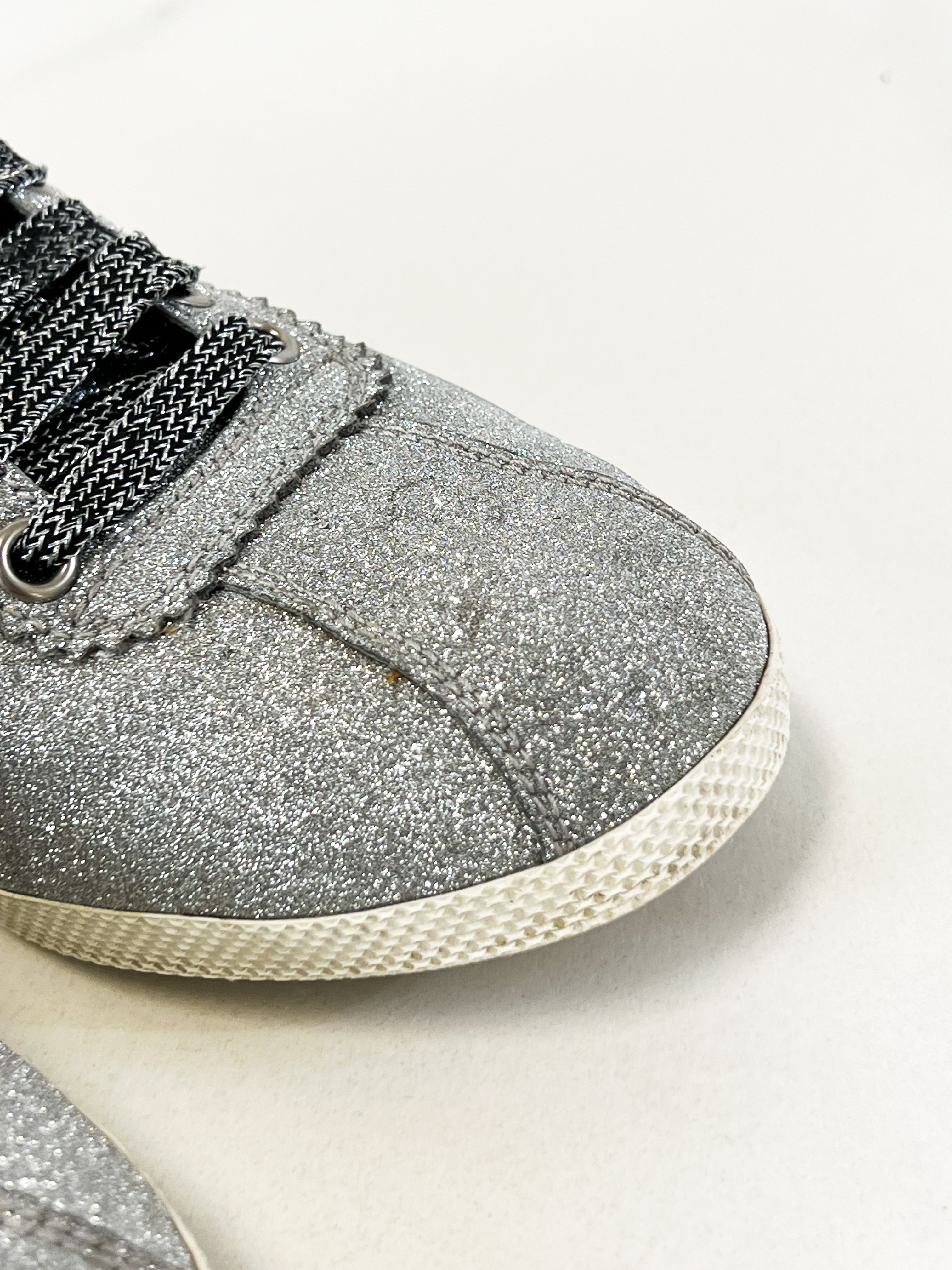 Gucci Bambi Silver Glitter GG Web Sneaker Size 37.5