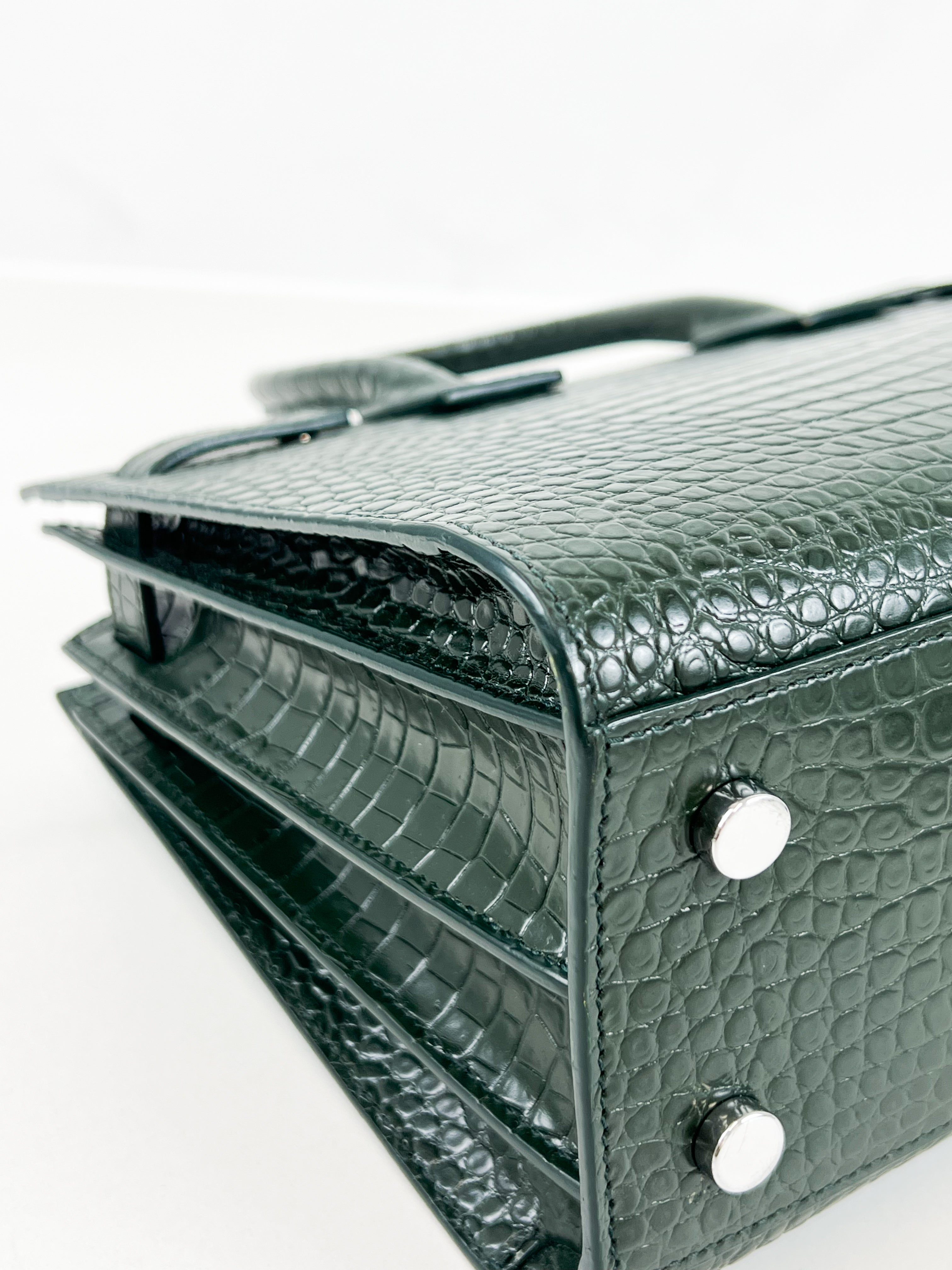 Saint Laurent Sac De Jour Small in Dark Green Croc Leather