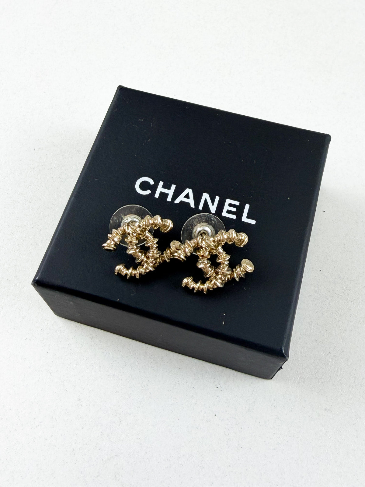 Chanel CC Silver Textured Stud Earrings