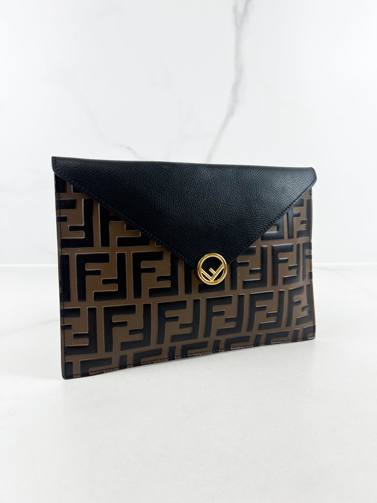 Fendi FF Leather Envelope Clutch