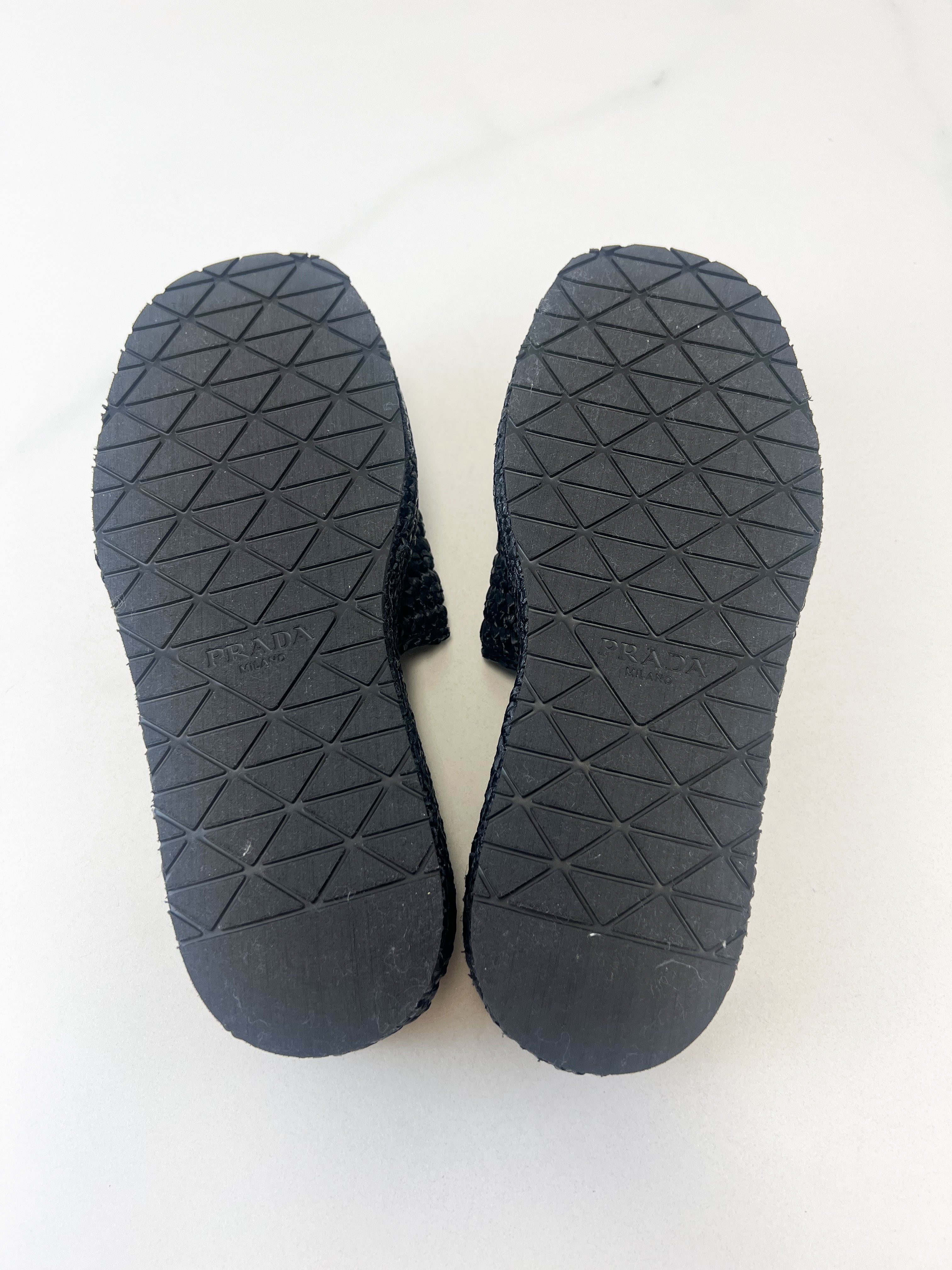 Prada Woven Flatform Sandals in Black Size 37