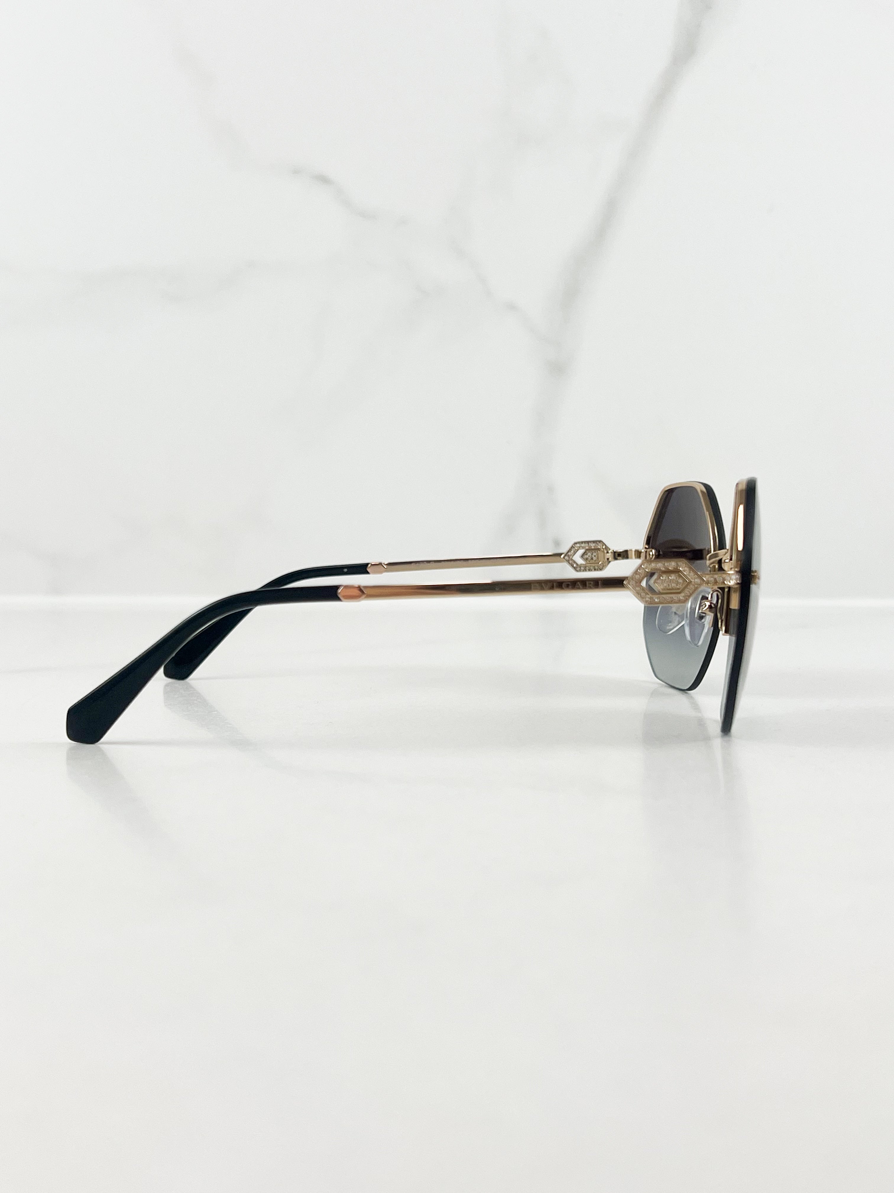 Bvlgari Rimless Geometric Grey Embellished Sunglasses