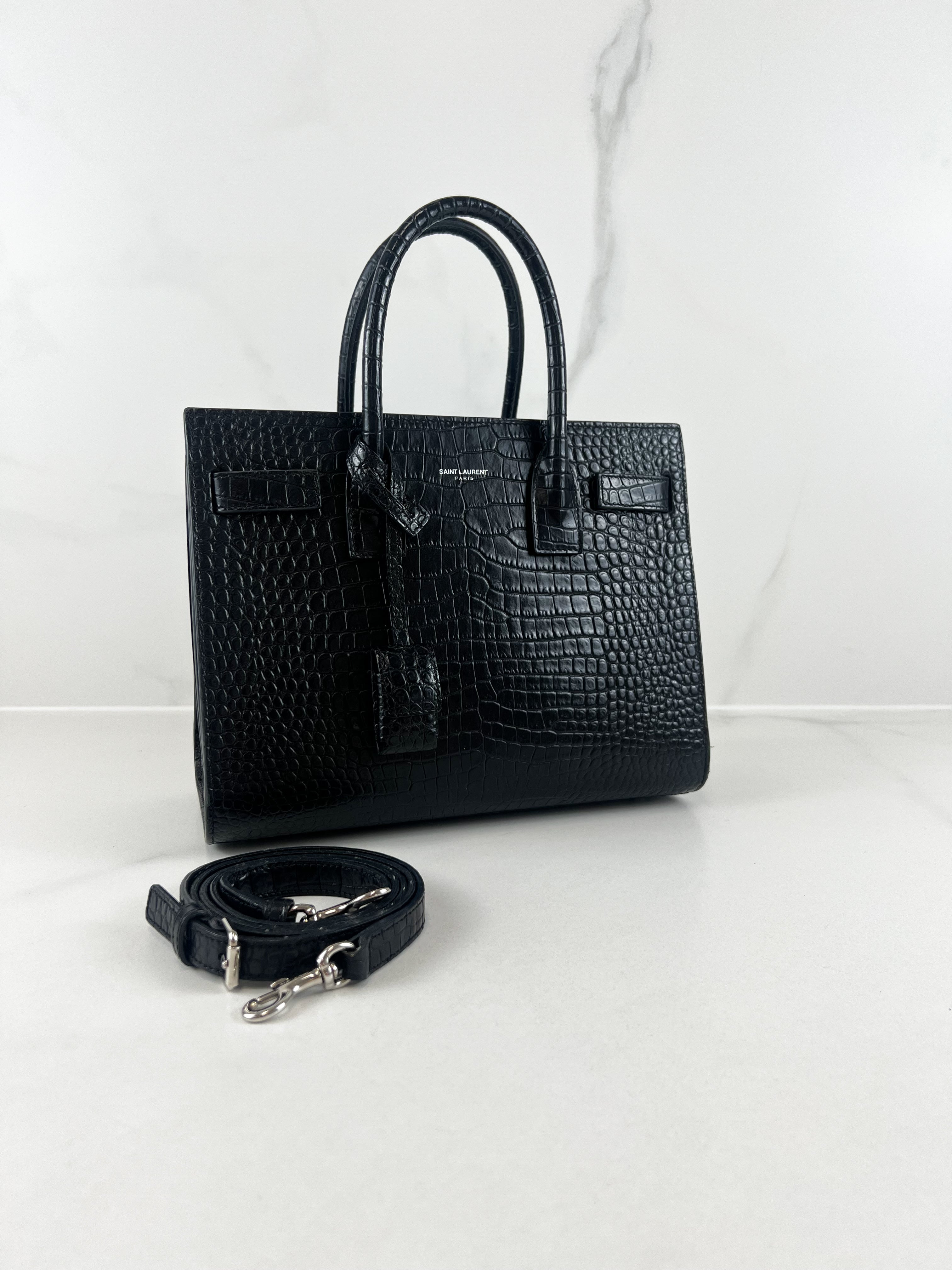 Saint Laurent Baby Classic Black Sac De Jour Croc