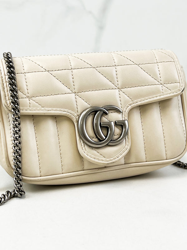 Gucci White GG Marmont Matelasse Super Mini Bag
