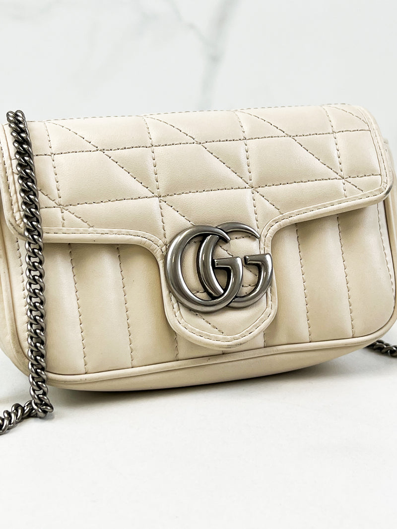 Gucci White GG Marmont Matelasse Super Mini Bag