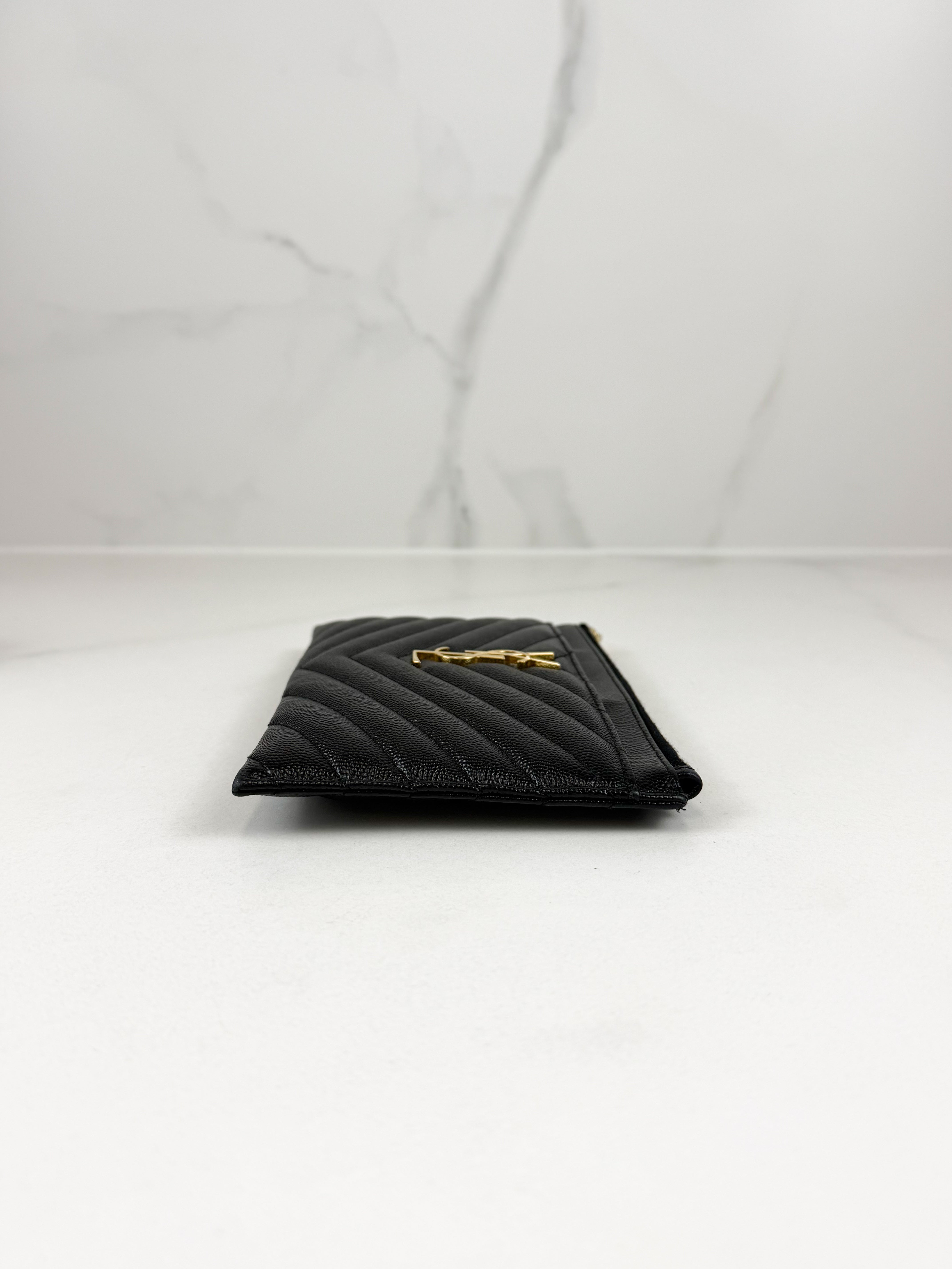 Saint Laurent Cassandre Metelasse Pouch in Grain De Poudre Leather with GHW