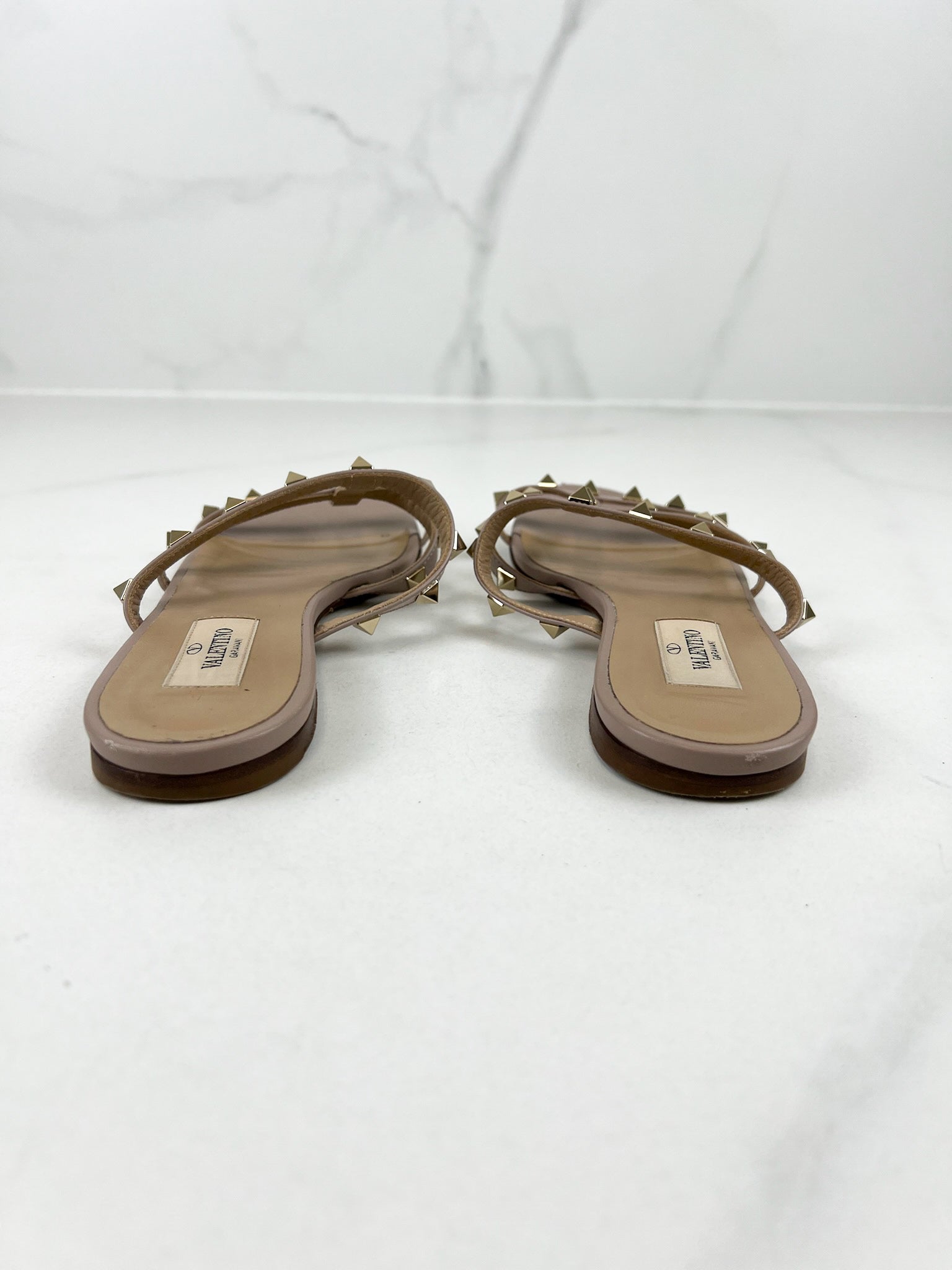 Valentino Garavani Caged Beige Rockstud Slides Size 36.5