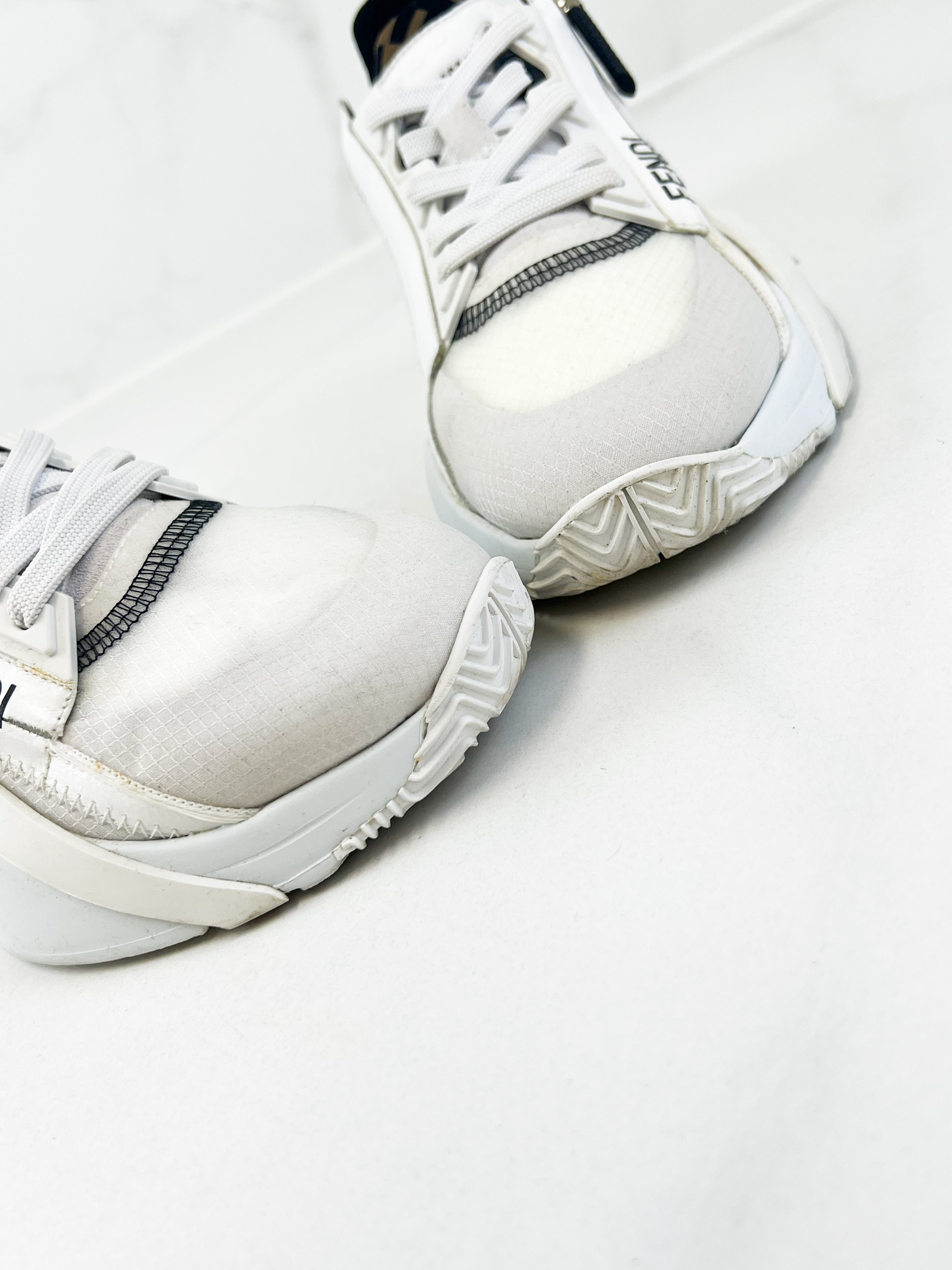 Fendi Flow Sneaker White Nylon & Suede Low Top Size 36