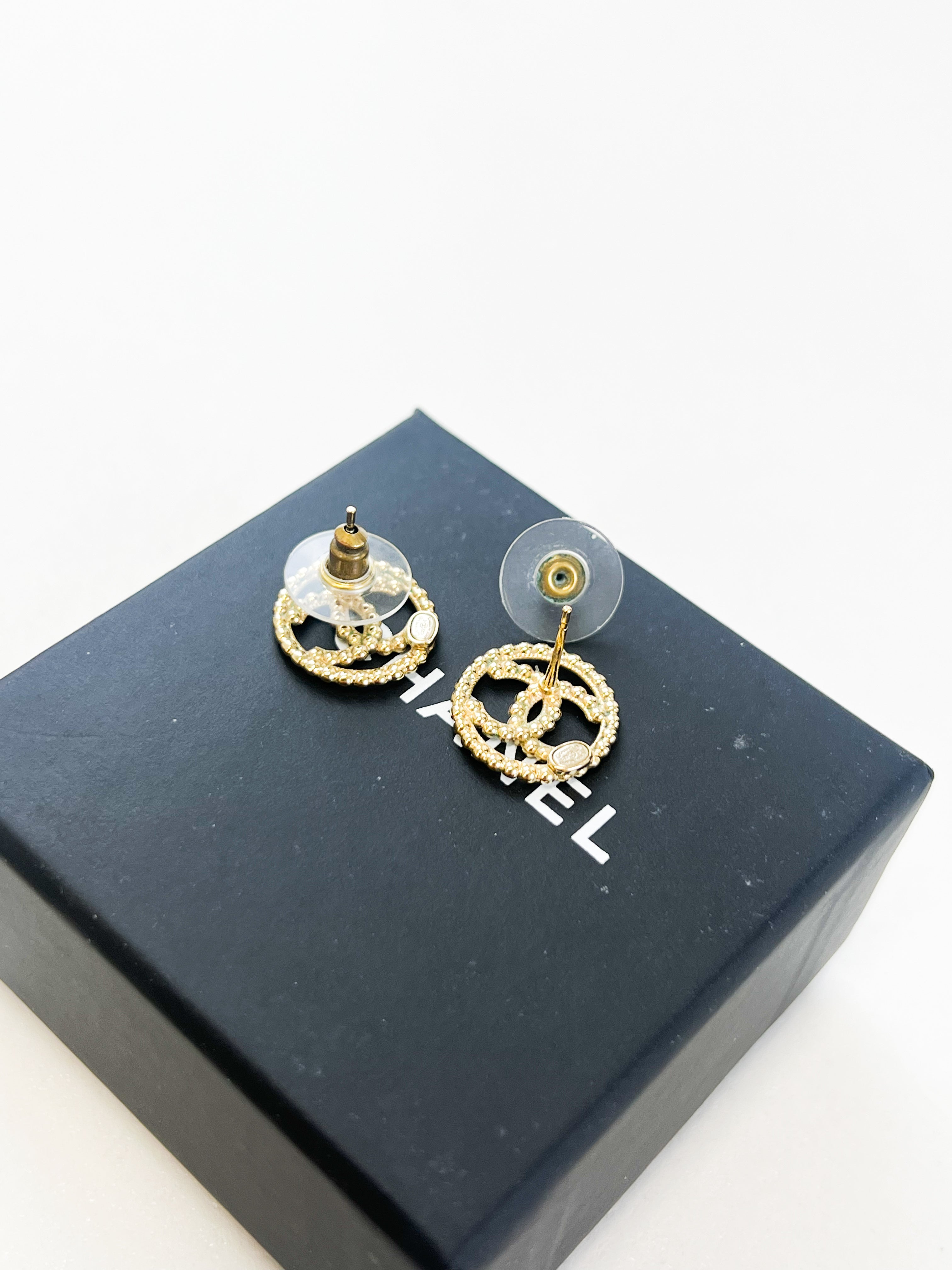 Chanel CC Gold Stud Earrings