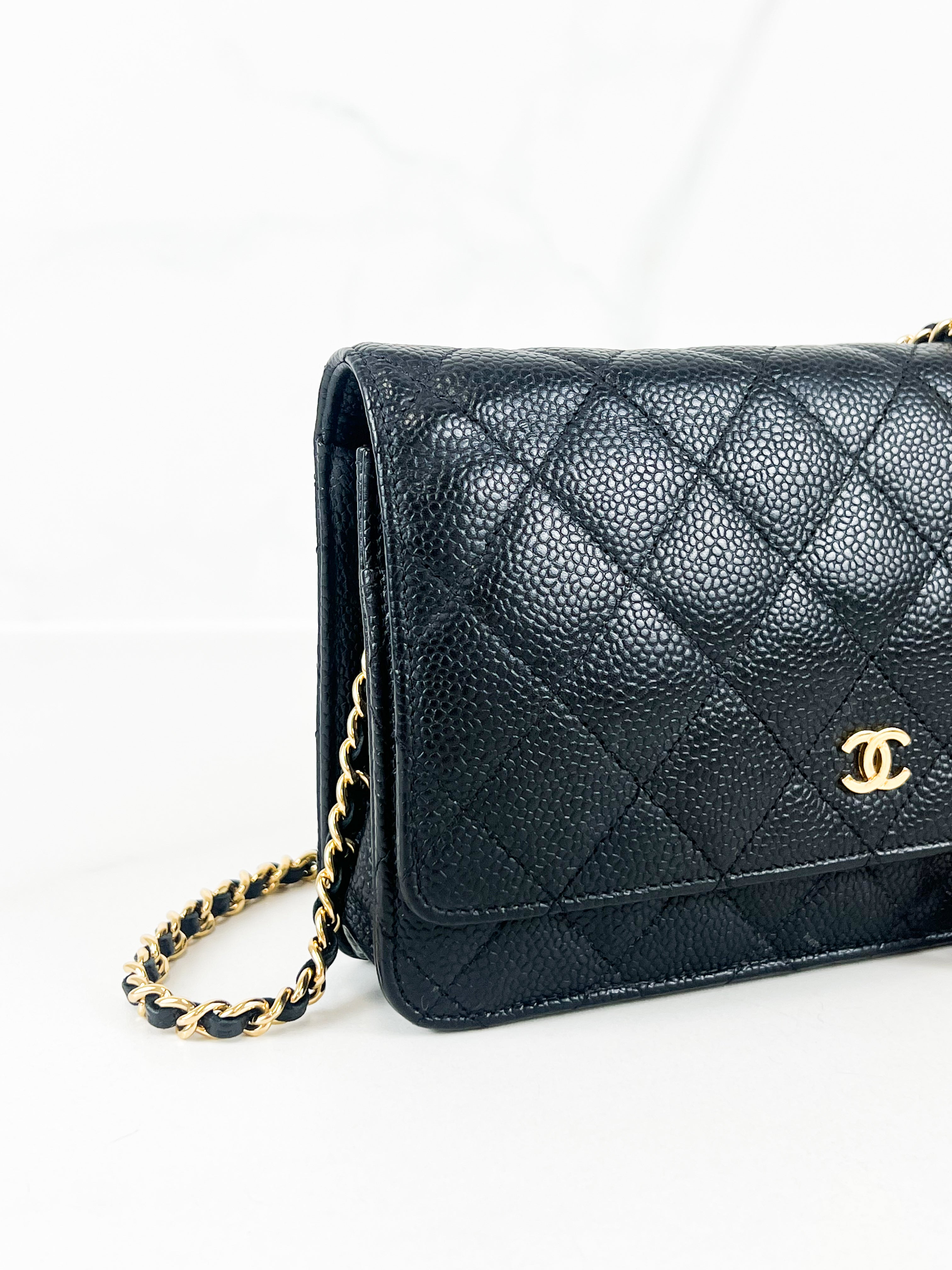 Chanel Black Caviar CC Classic Wallet On Chain GHW