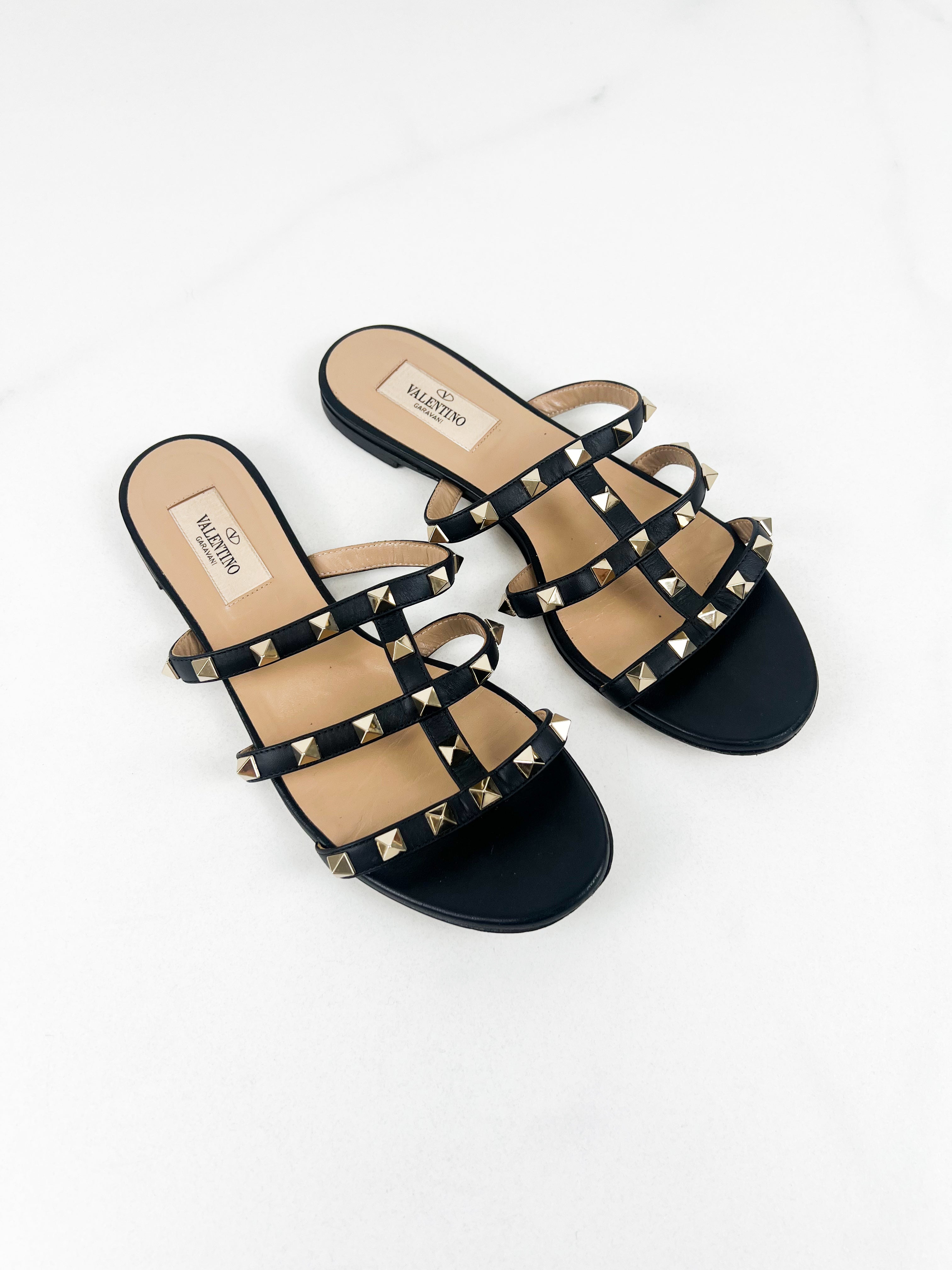 Valentino Garavani Caged Black Rockstud Slides