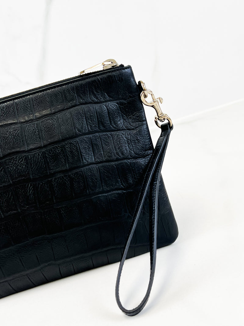 Saint Laurent Croc Pouch with SHW