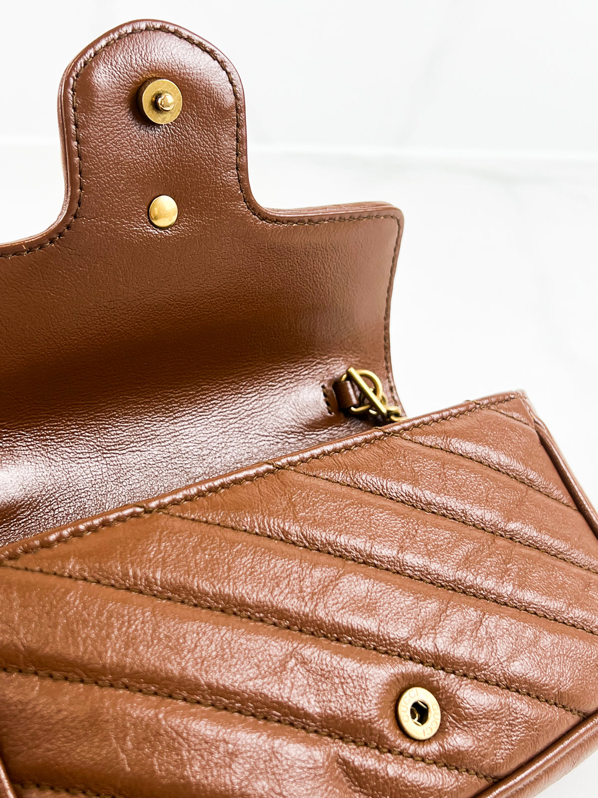 Gucci Brown Leather GG Marmont Matelasse Super Mini Bag