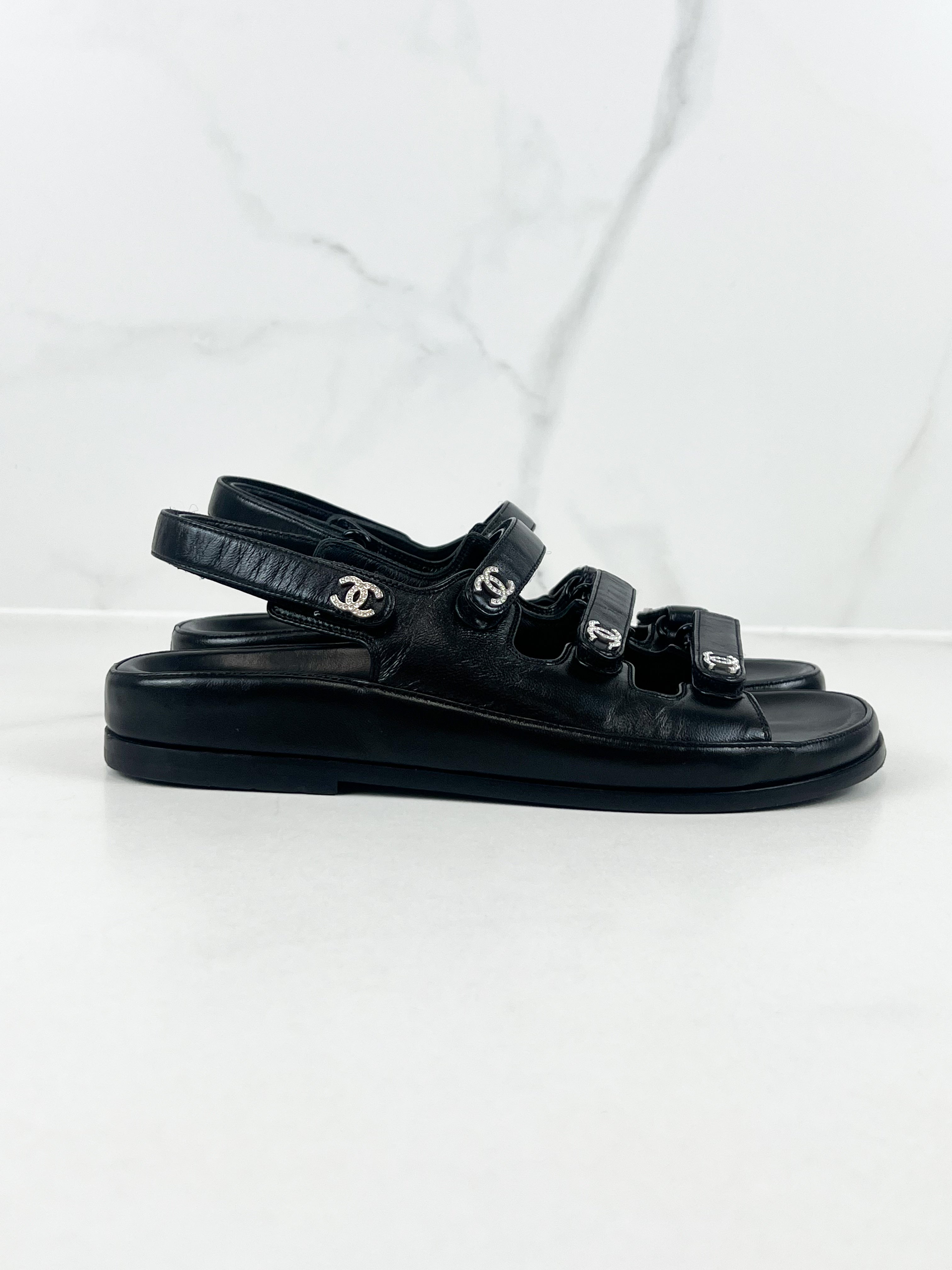 Chanel Black Leather Dad Sandal Size 35.5C