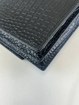 Saint Laurent Sunset Medium Black Croc Shoulder Bag with SHW